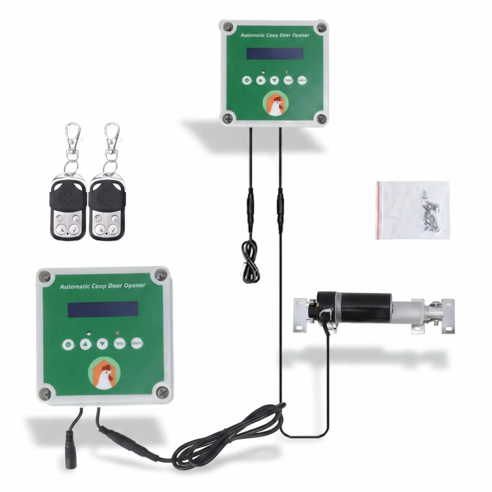 Kit di apertura automatica per pollaio, motore elettrico per porta del pollame con attuatori lineari, sensore di luce e funzionalità di controllo remoto
