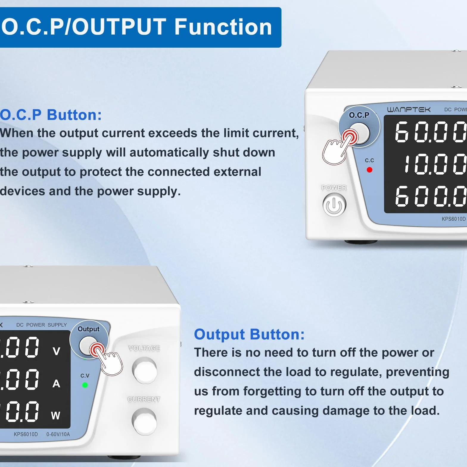 Alimentatore da Laboratorio 60V 10A 600W, Alimentatore da Banco DC Regolabile ad Alta Potenza, Display LED 4 Cifre ad Alta Precisione, Controllo Encoder e Pulsante Output
