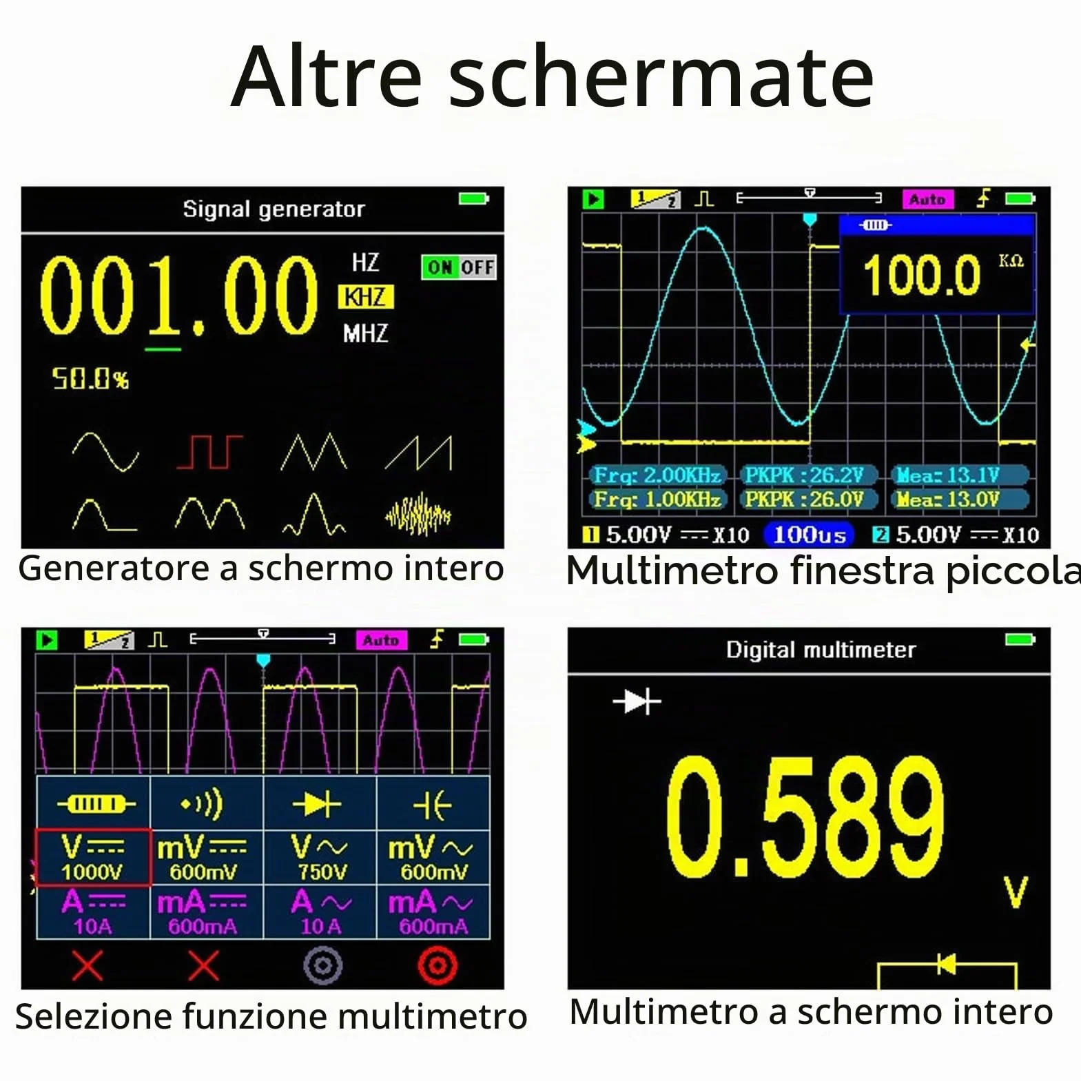 Oscilloscopio digitale 3 in 1, DSO3D12, oscilloscopio a 2 canali, multimetro e generatore di segnale, larghezza di banda 120 MHz, frequenza di campionamento 250/s, display IPS da 3,2 pollici, design