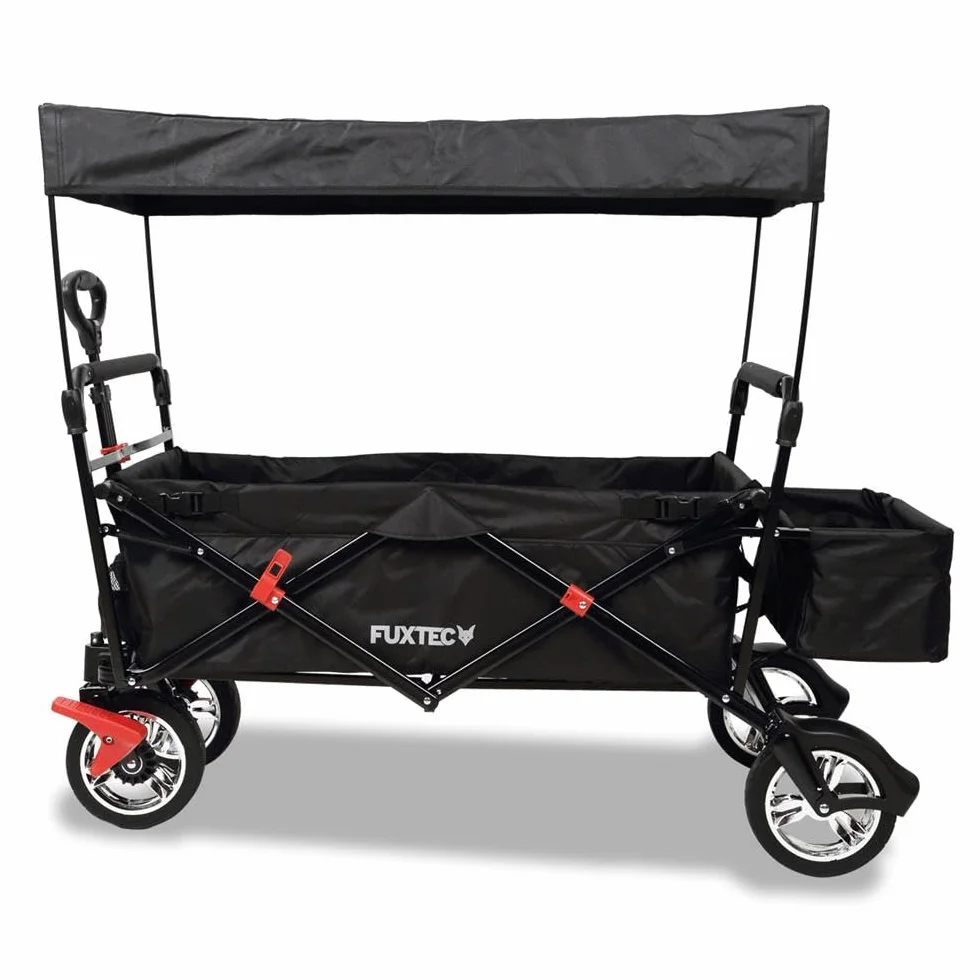 Carrello pieghevole Bollerwagen City per il trasporto di bambini con tetto di protezione UV FUXTEC City FX-CT500 Nero