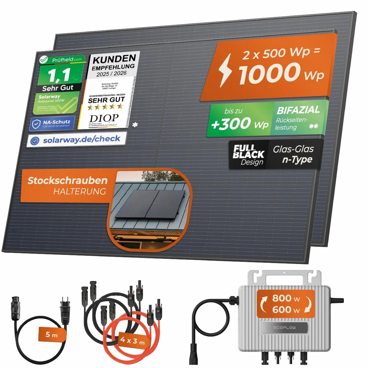 EcoFlow Stream 800 W Centrale elettrica da balcone Solarway 1000 Wp 800 W Inverter