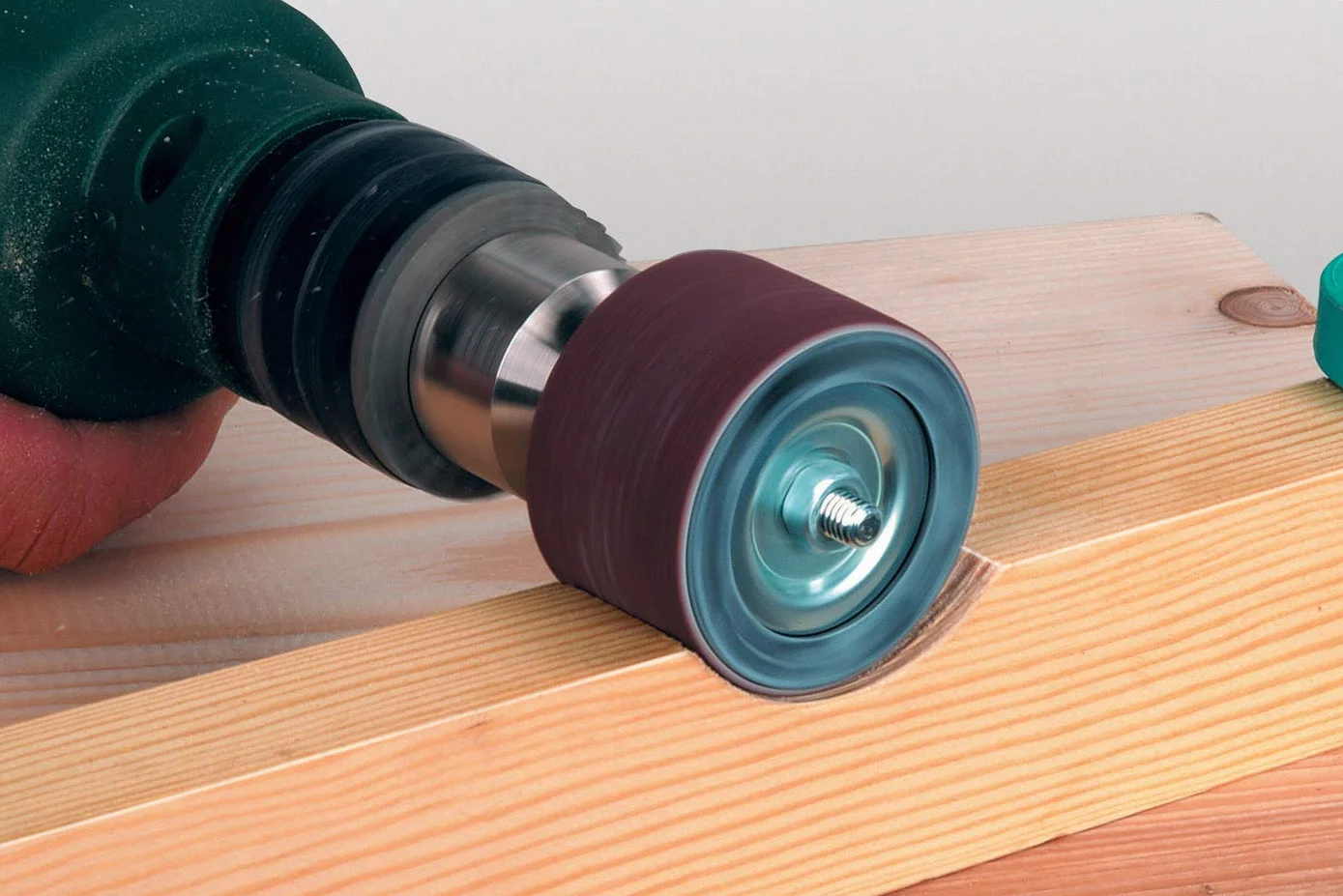 wolfcraft Cilindro abrasivo Ø 45 mm - Set con 2 nastri abrasivi I Grana 80, 150 I Per legno, metallo, plastica I Gambo cilindrico da 6 mm I Per trapani - 2038000