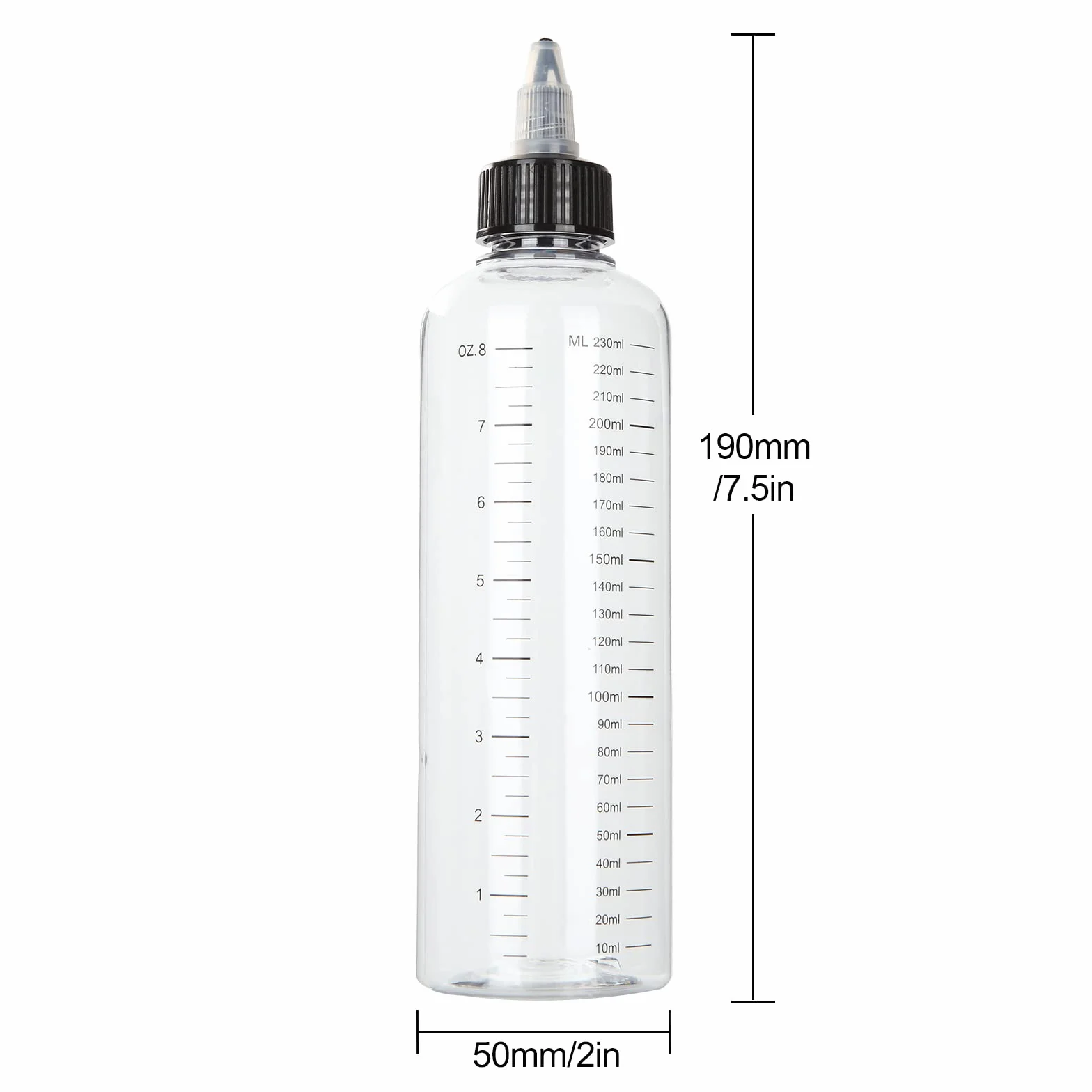 STARVAST 12 bottiglie di distribuzione da 250 ml, graduate con tappo a torsione nero, bottiglie di compressione vuote in plastica con scala per liquidi, inchiostri, oli