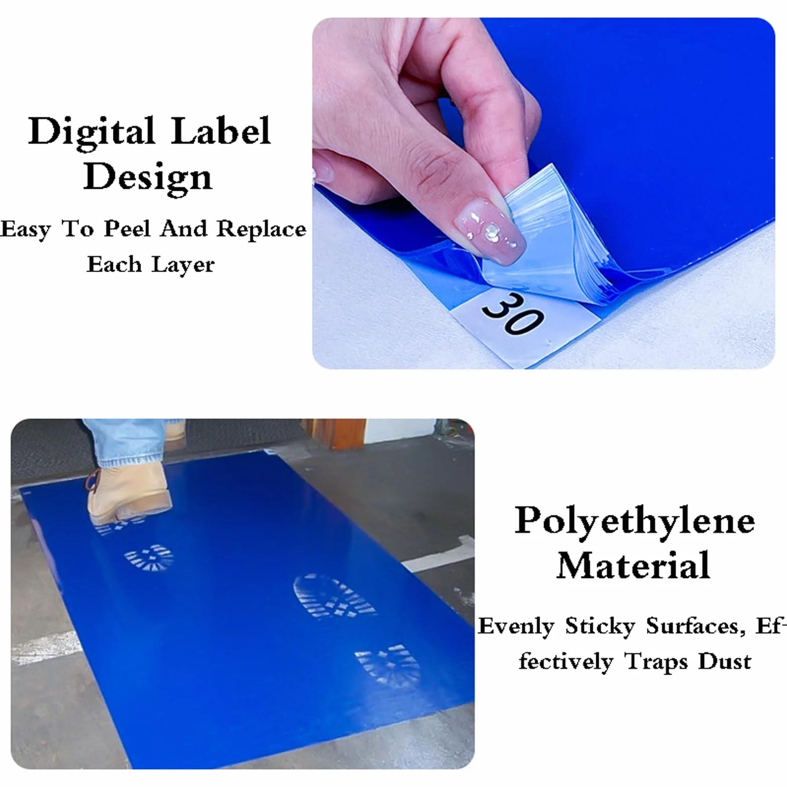 Tappeto Decontaminante Adesivo,Blu Tappetino Antibatterico Staccabile,Tappetino Adesivo per La Rimozione della Polvere,Tappetino Adesivo per Scarpe,per Pulizia Senza Polvere