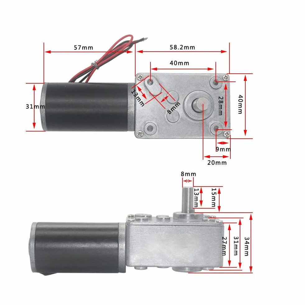 Motoriduttore a vite senza fine 12V 10RPM 8mm