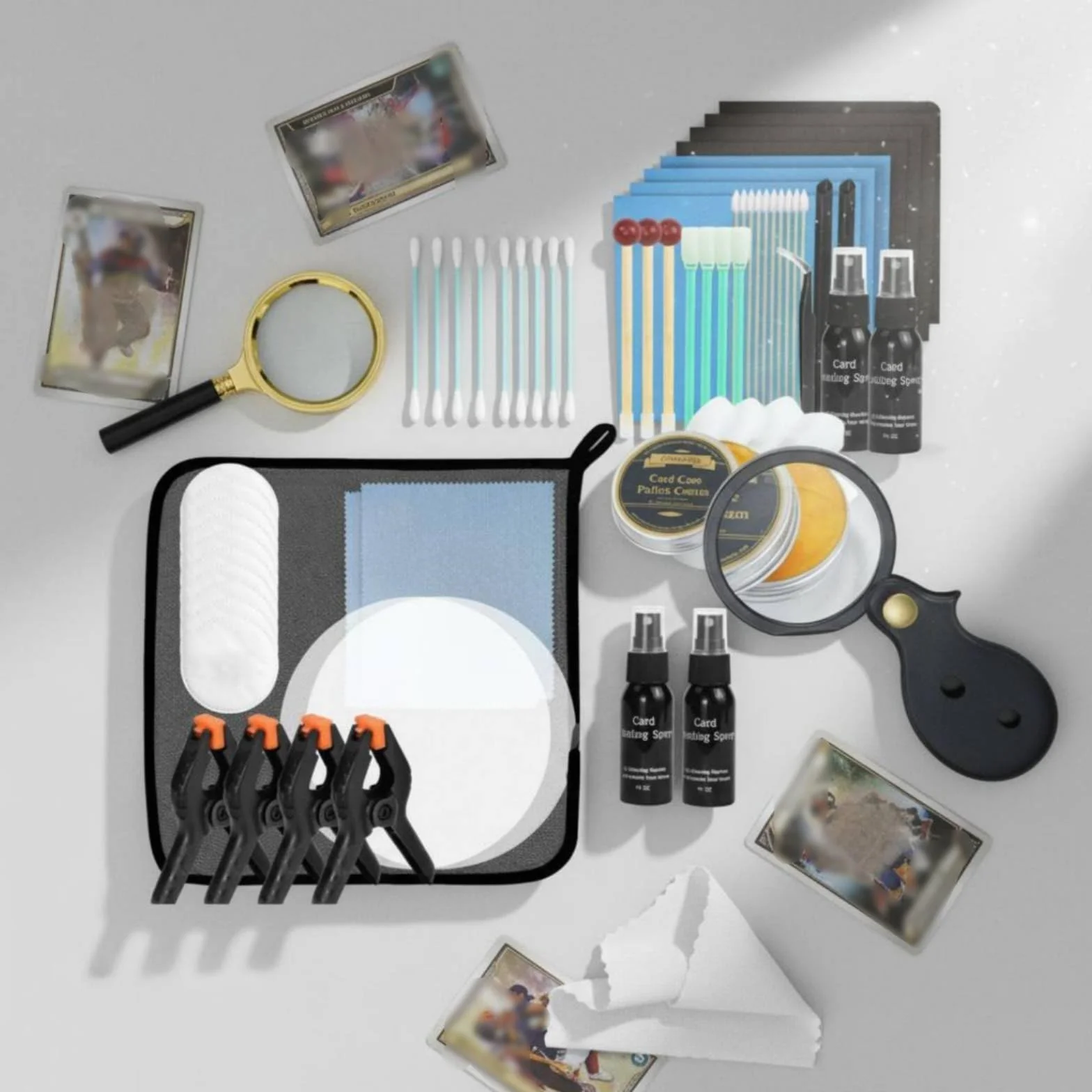 Gralara Kit Pulizia e Lucidatura Carte Microfibra Fine, Kit Pulizia Carte Collezionabili Organizzato, Attrezzatura Hobby per Casa