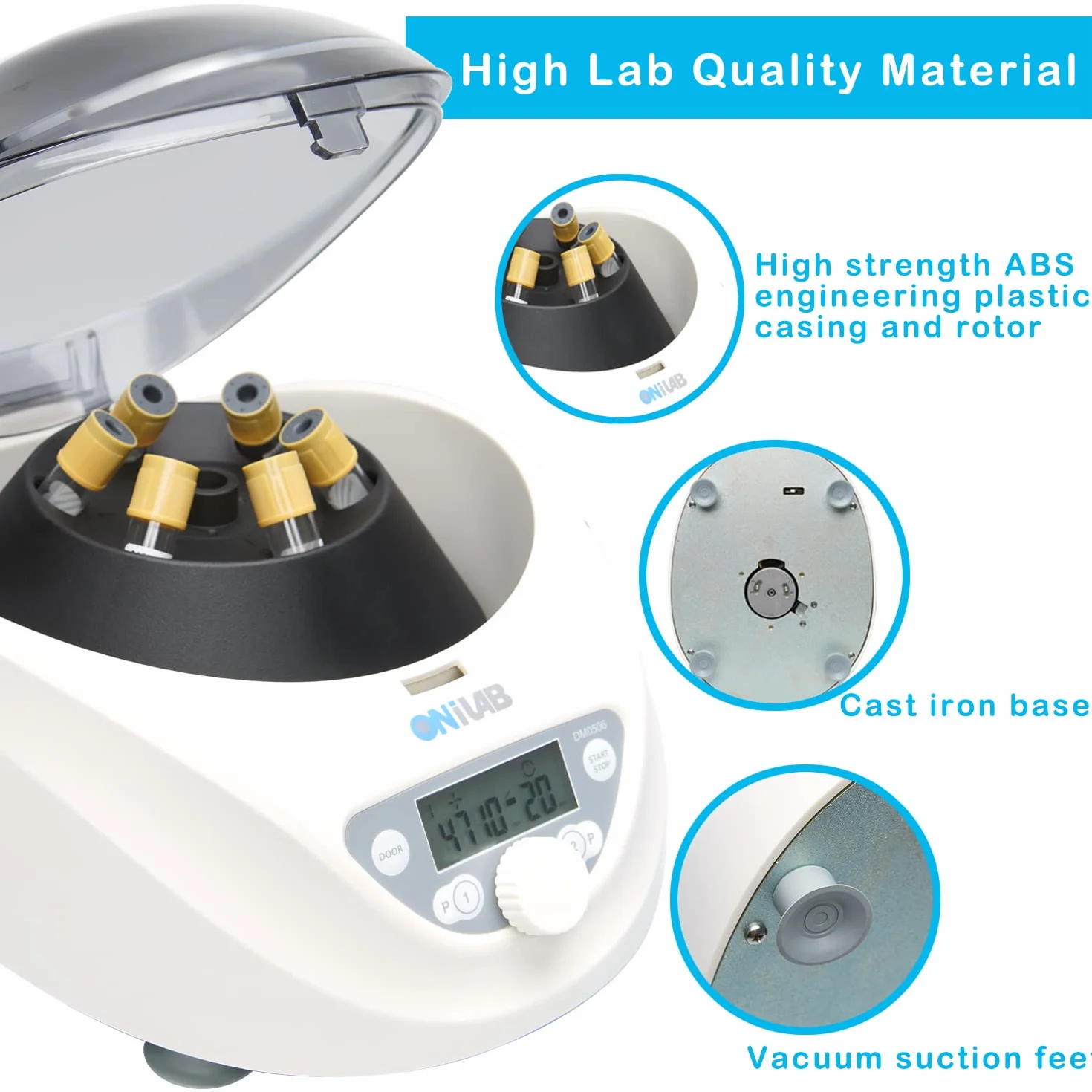 ONiLAB Laboratorio PRP centrifuga da tavolo, 6 x 15 mL/10 mL/7 ml/1,5 – 5 ml, 300 – 5000 rpm (max. 2600 xg RCF), LCD Digital Desktop Lab Centrifuga Timer 30 sec-99 min, due programmi di avvio rapido