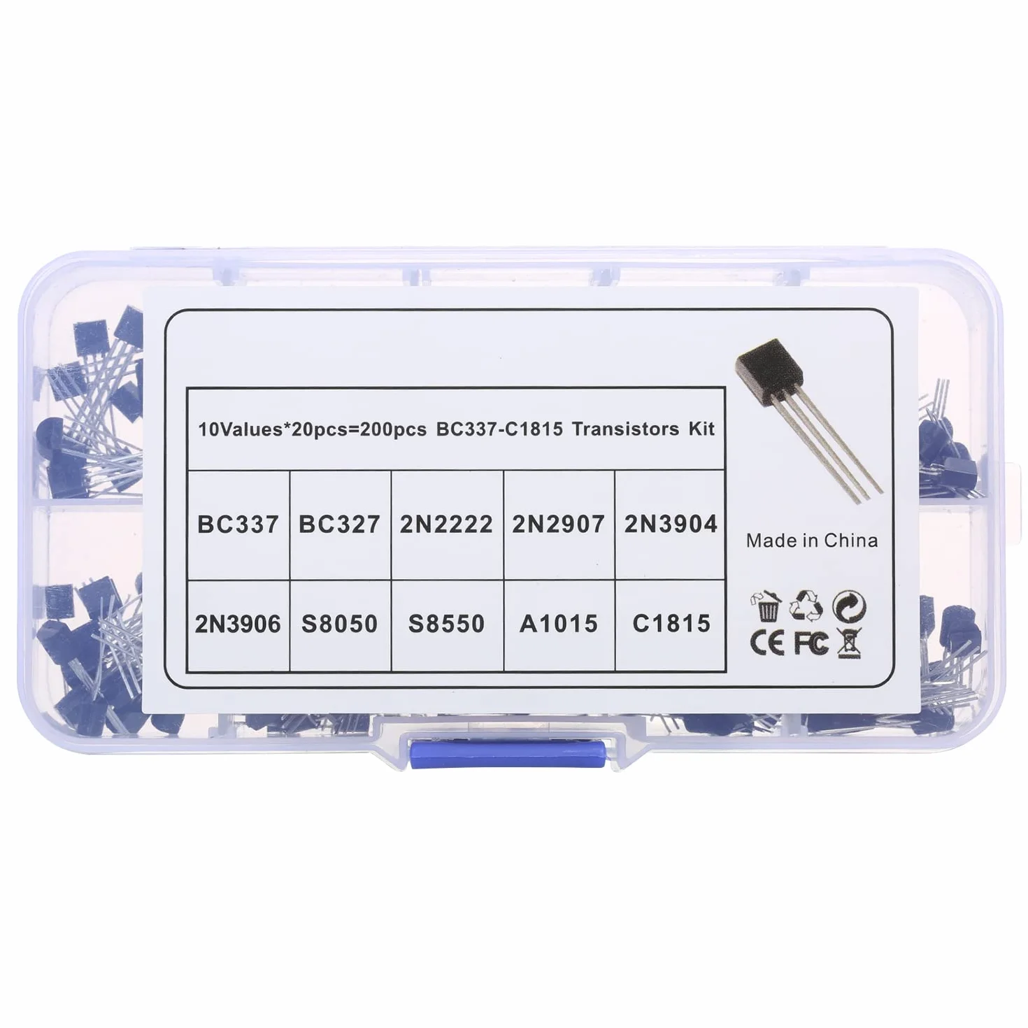 Kit di 200 transistor di potenza NPN PNP BC337 BC327 2N2222 2N2907 2N3904 2N3906 S8050 S8550 A1015 C1815 per progetti elettronici fai da te riparazione veicoli