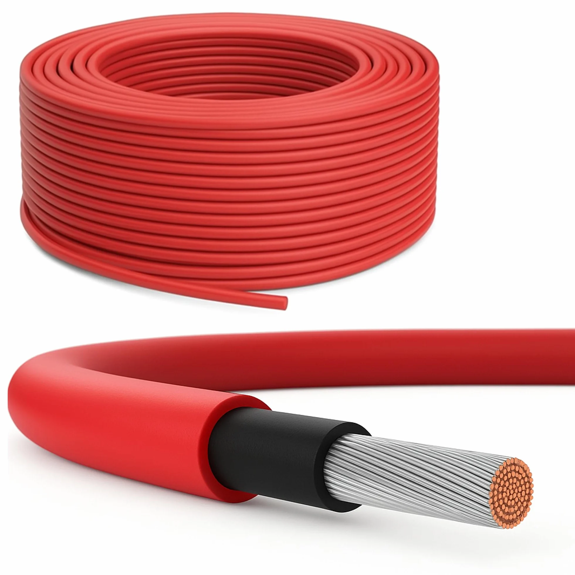 Cavo Solare 50m 6mm² H1Z2Z2-K 1500V CC Rame stagnata Resistente UV Rosso