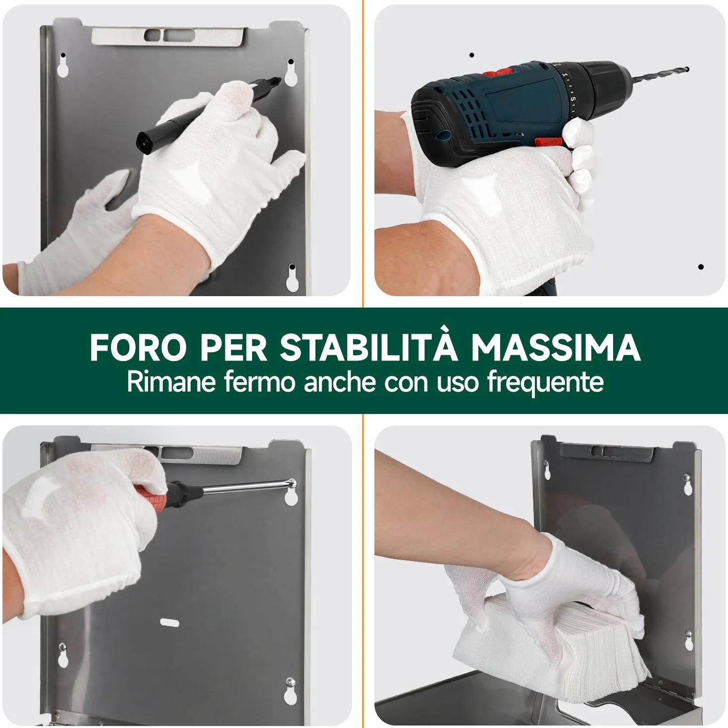 anydry Dispensatore di salviette di carta a montaggio murario 250 fogli acciaio inox satinato bloccabile multifold Z-fold