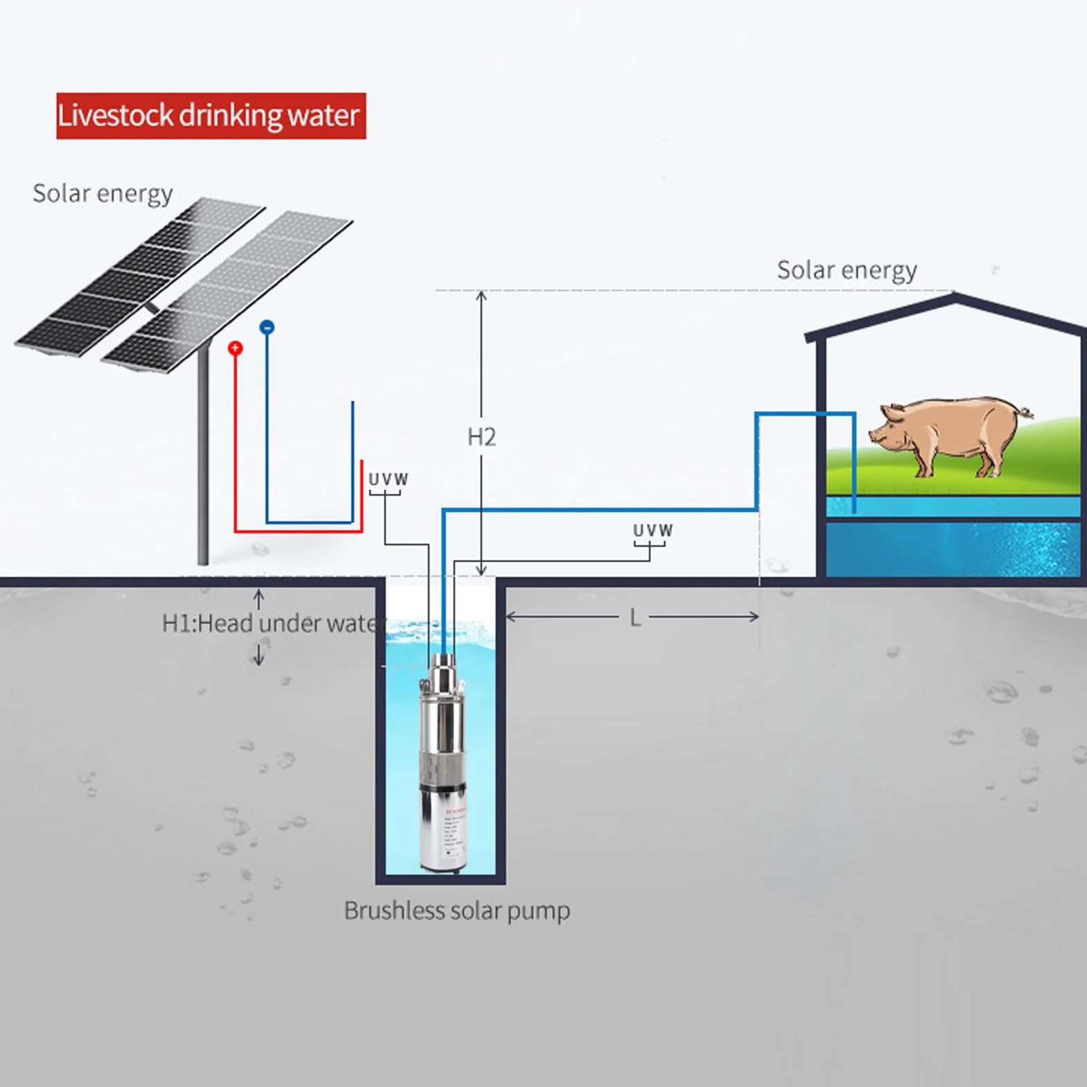 AMONIDA Pompa Sommergibile Solare per Pozzi Profondi 12V 220W, Kit Pompa per Pozzi Profondi in Acciaio Inossidabile Ad Alto Sollevamento da 30 M con Cavo di Alimentazione da 10 Metri per