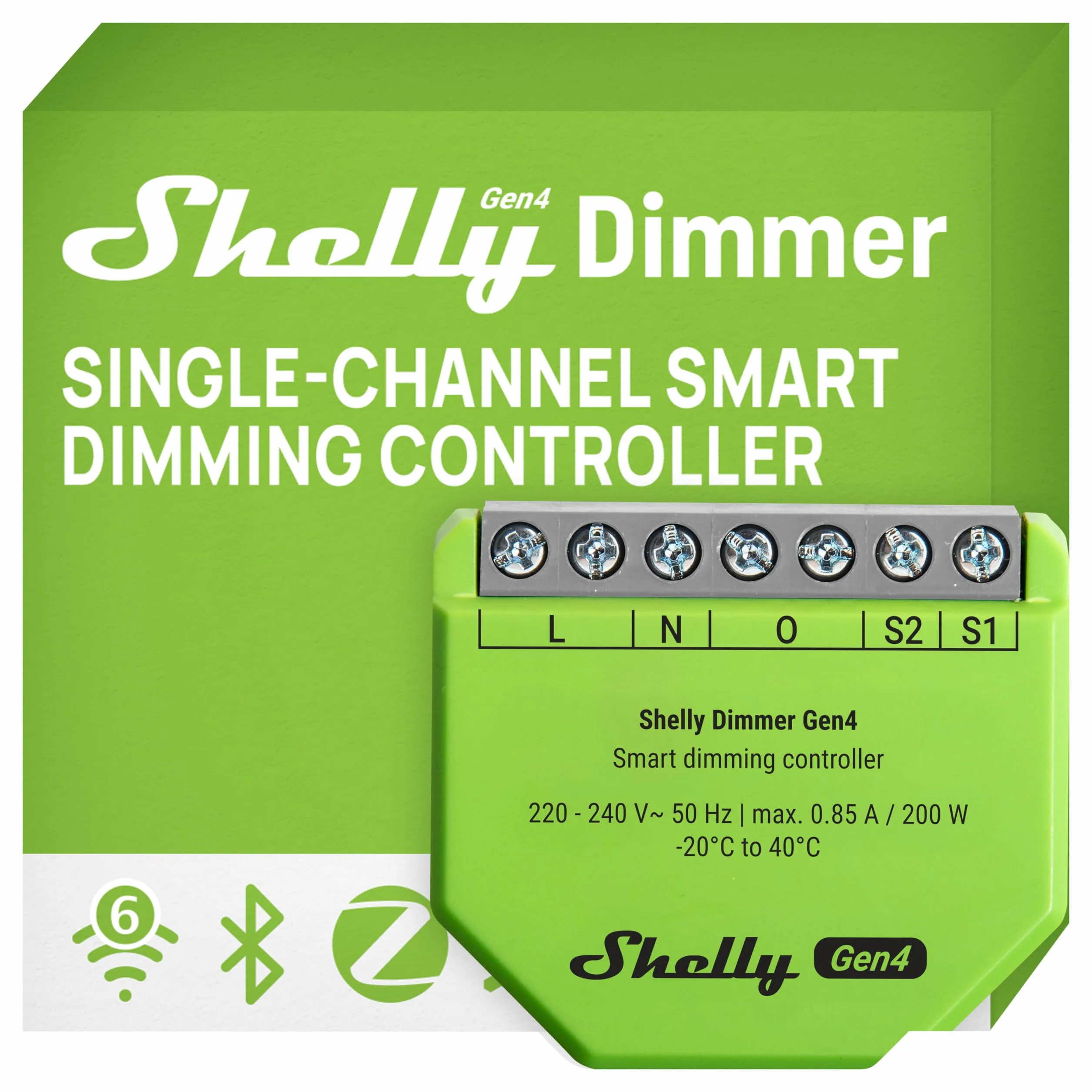 Shelly Dimmer Gen4 - Dimmer Smart WiFi, Certificato Matter, Per Luci Dimmerabili, Interruttore Zigbee, LED Strip, Timer, Senza Neutro, Nessun Hub Richiesto, Alexa, Google Home e Apple HomeKit