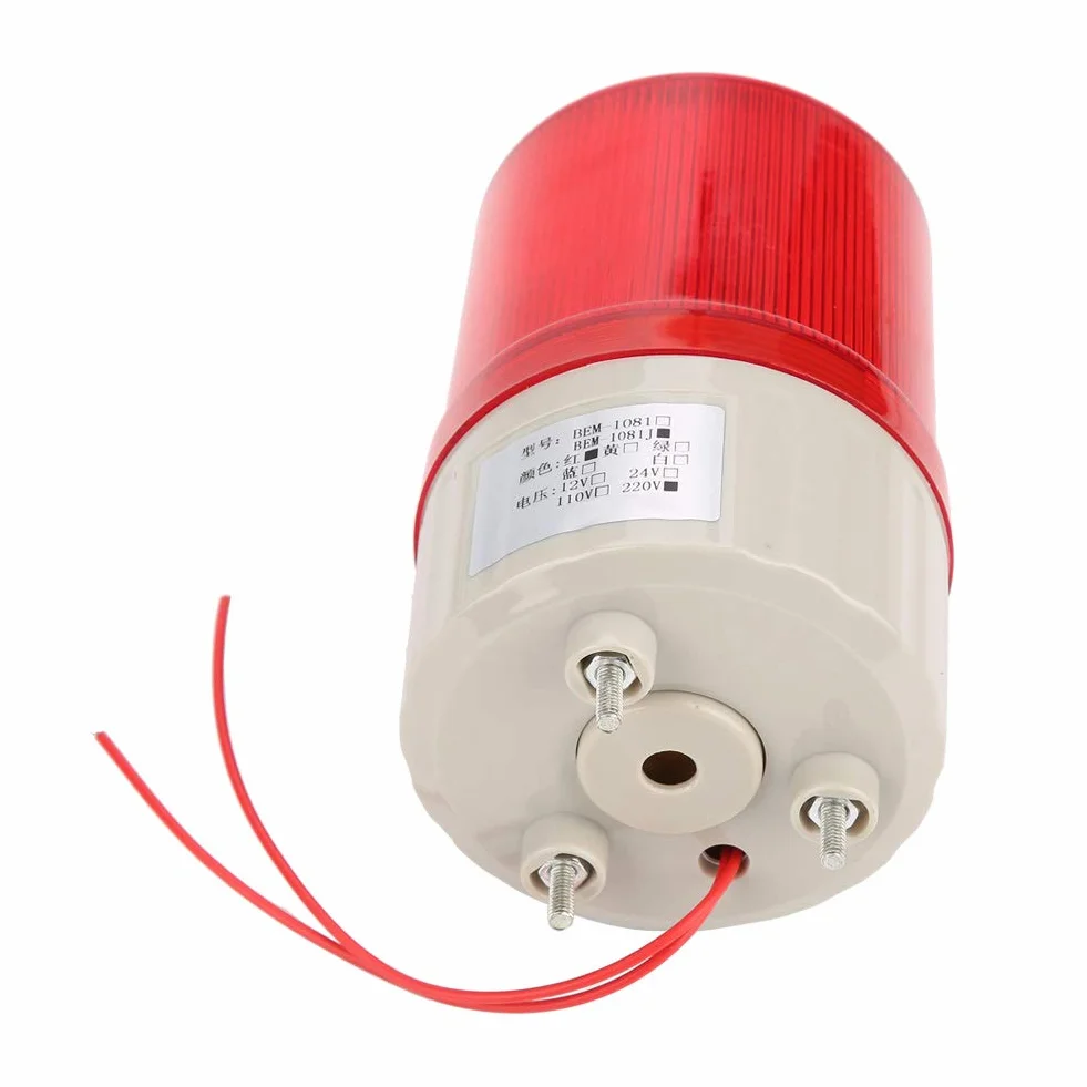 Segnalatore Luminoso LED Allarme Sonoro 220V Rosso 100dB 20W Spia Rotante Sicurezza Cantiere
