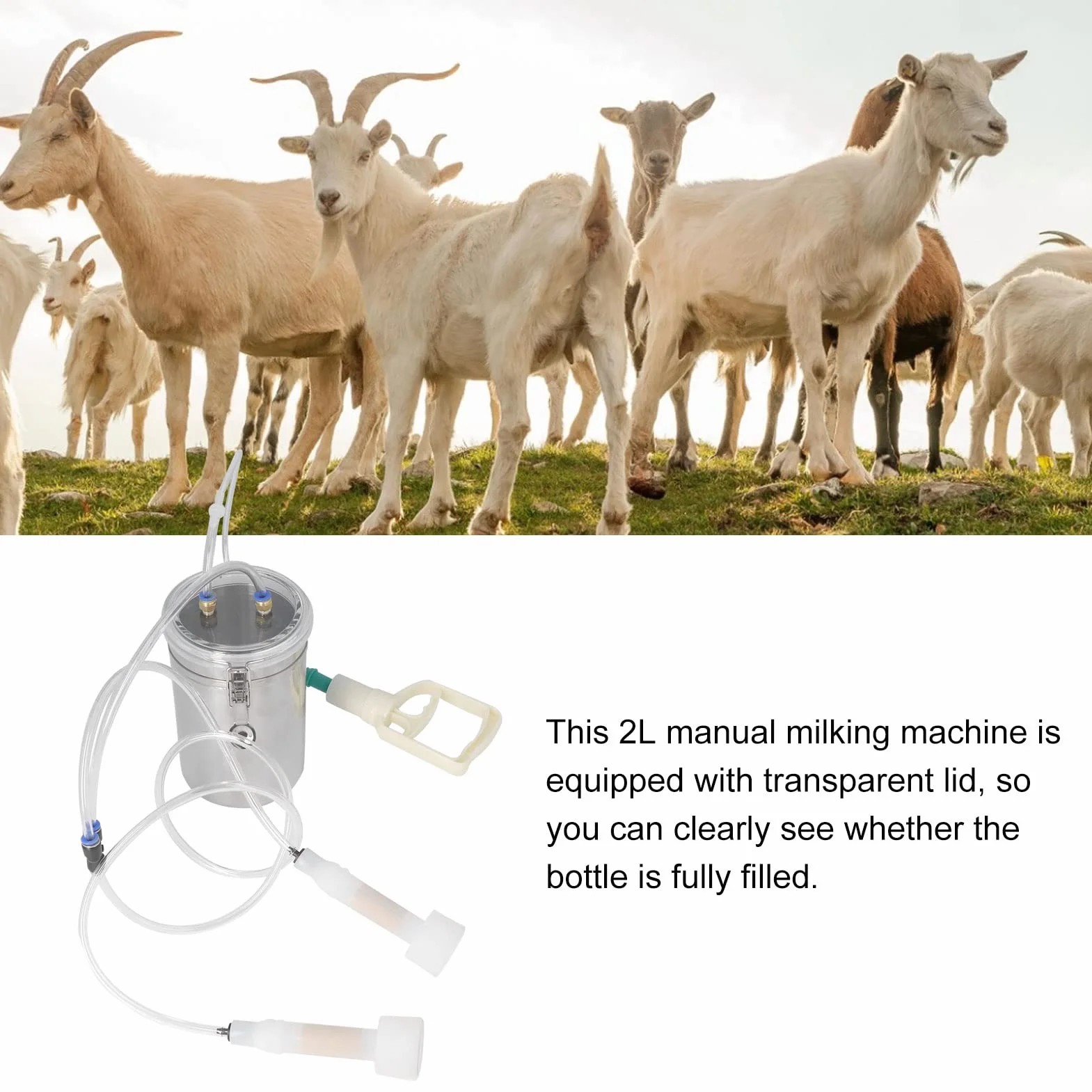 Mungitrice Per Mucca Di Capra, Mungitrice Manuale Da 2 Litri, Mungitrice Portatile Per Capra Domestica Kit Per Mungitrice Per Mucca Di Pecora, Set Di Mungitura Portatile Per Bottiglia In Acciai