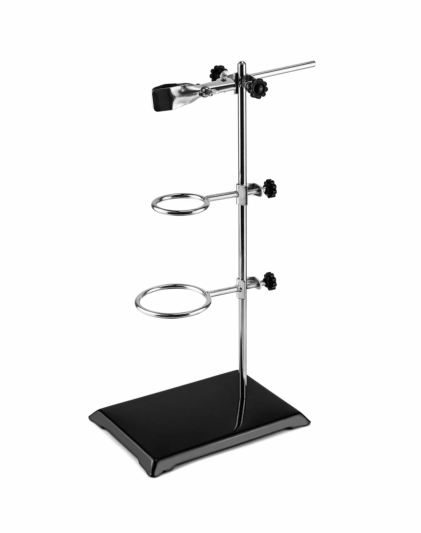 QWORK Set di supporto da laboratorio resistente, asta da 40,6 cm, in acciaio inossidabile, base in ghisa, morsetto per buretta, 2 morsetti ad anello per fiaschetta