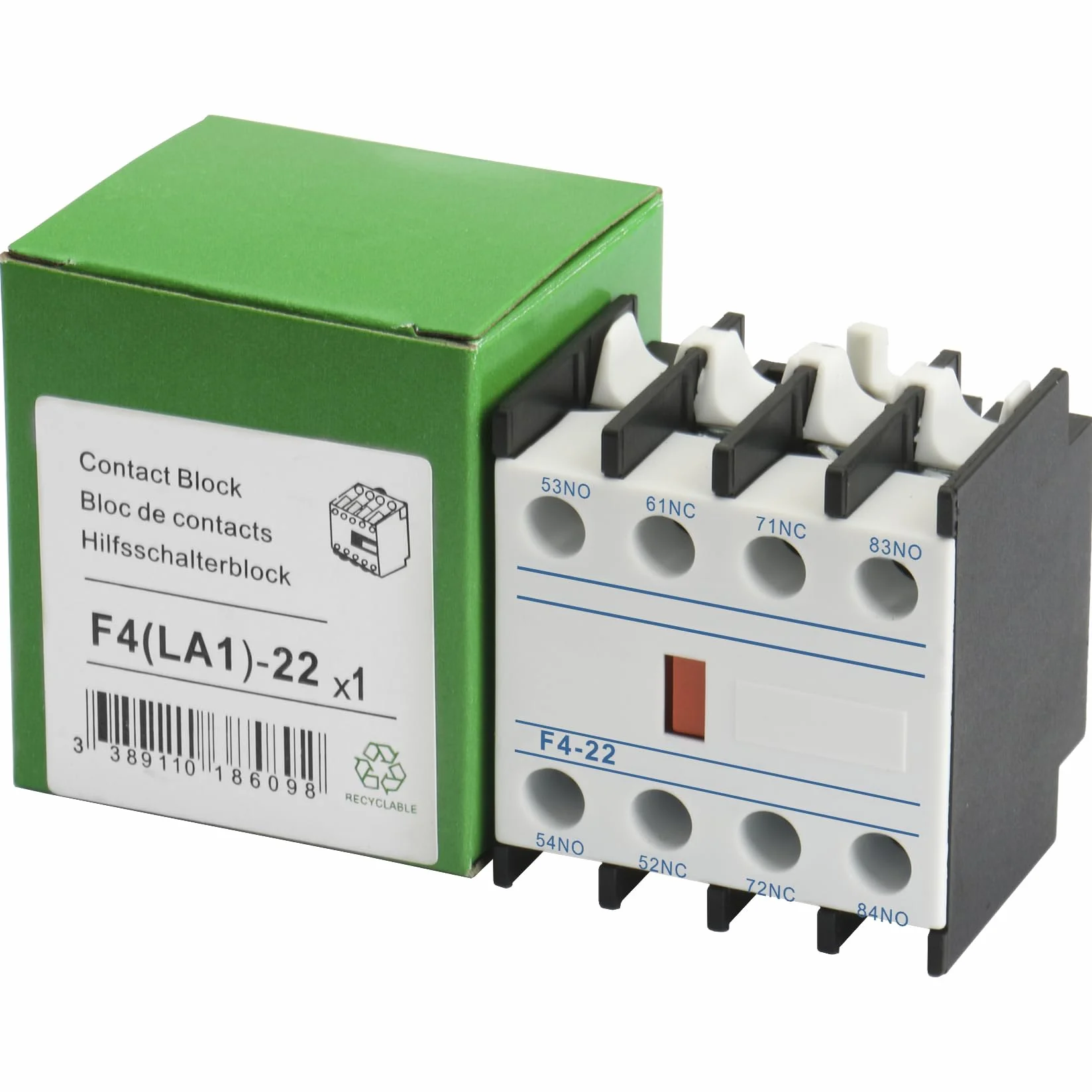 Heschen Blocchi di Contatti Ausiliari per Contattore AC, F4-22, 4 Poli, Contatti 2NO 2NC, Montaggio Frontale, Attacco a Vite, Compatibile con Contattore AC Serie CJX2