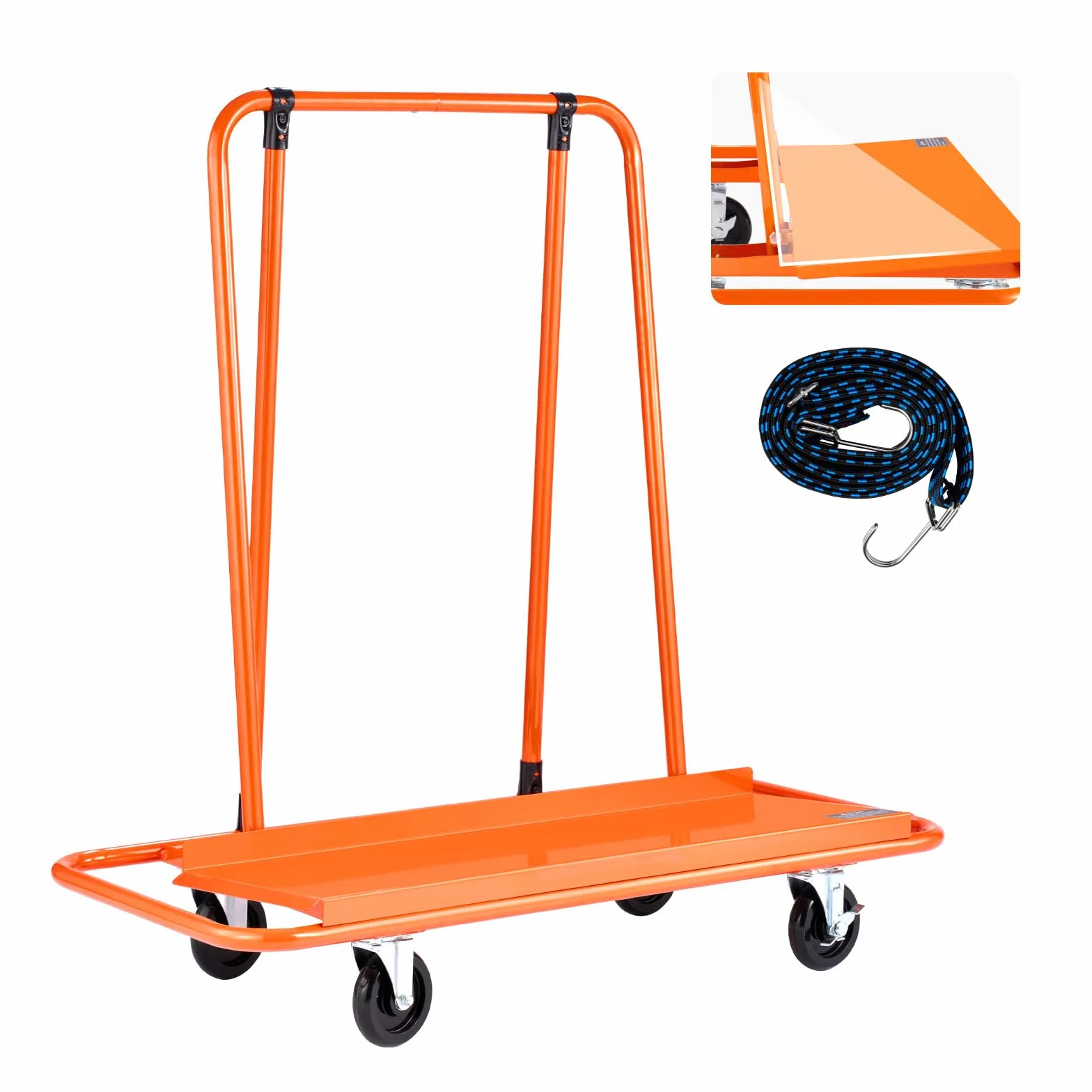 VEVOR Carrello per Pannello Cartongesso, Carico 816 kg in Acciaio con Ruote Girevoli, Durevole e di Lunga durata, Carrello con Cinghia di Fissaggio per Compensato, Cartongesso, Vetro, Arancione