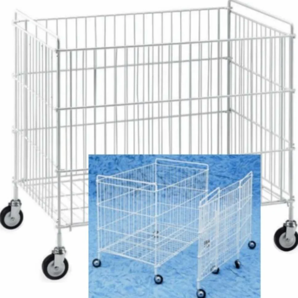 Carrello contenitore pieghevole mm.940x620x880 in tondino di ferro plastificato cestone per lavanderie industriali cesto espositore portabiancheria su ruote