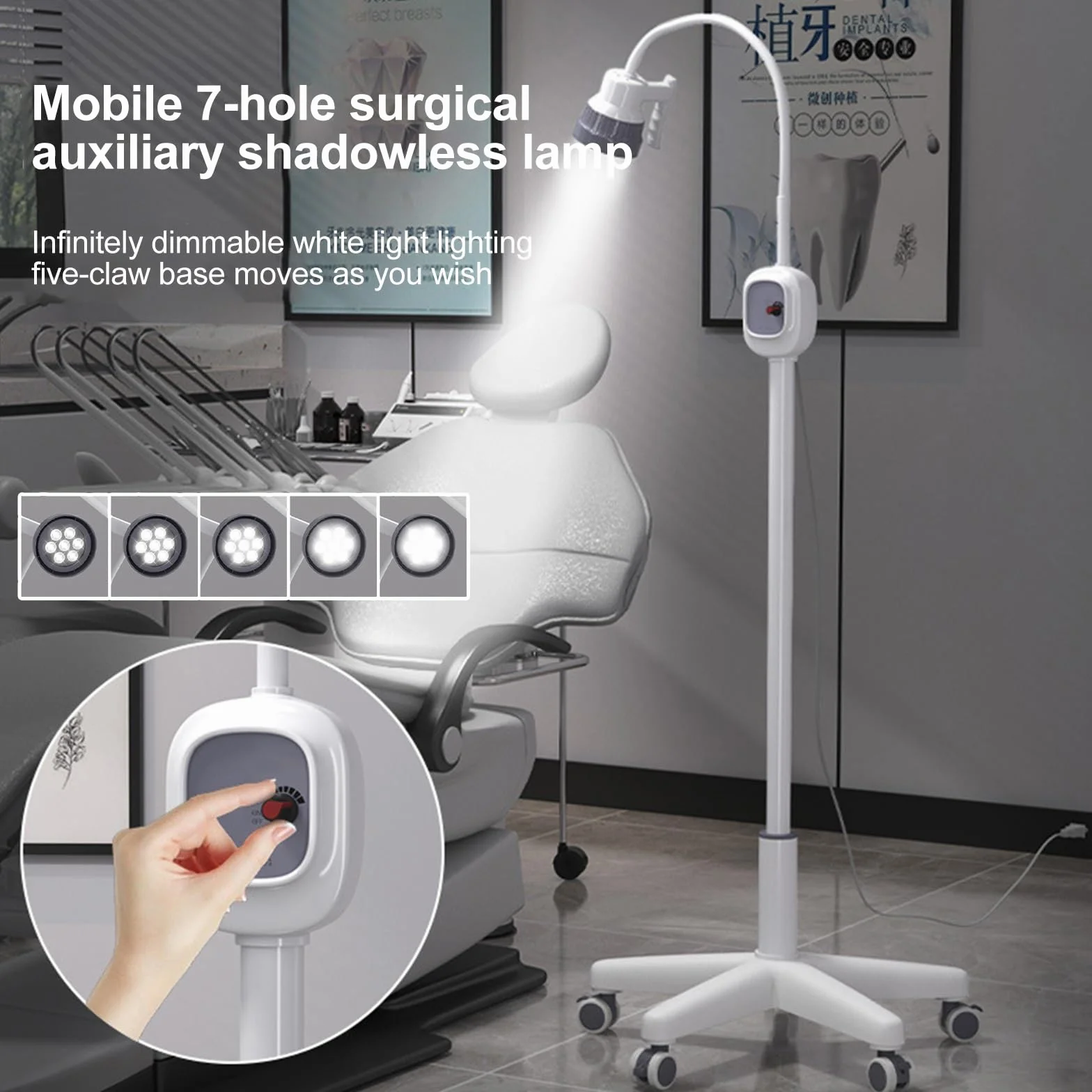 Lampada Mobile per Visita Ginecologica, Lampada da Visita Chirurgica LED, Lampada Scialitica Dimmerabile per Ginecologia, Ambulatorio, Stomatologia, Otorinolaringoiatria