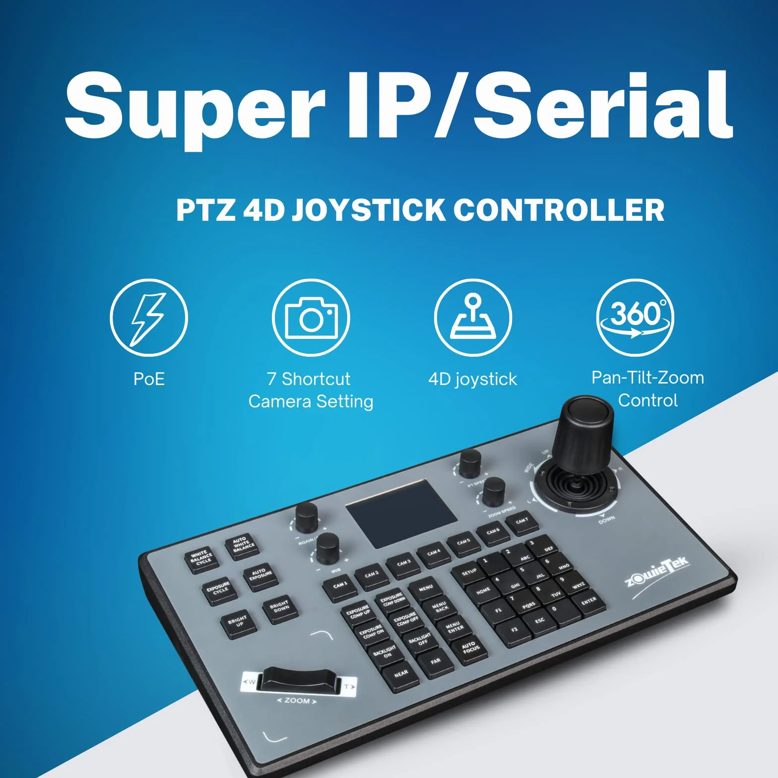 zowietek Controller telecamera PTZ | Tastiera seriale PTZ | Joystick 3D con Visca | PELCO D/P | RS232 RS485 con schermo LCD