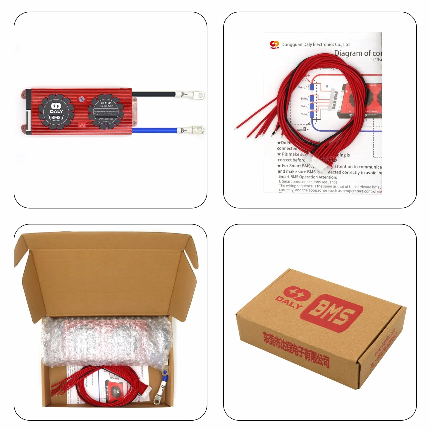 LiFePo4 8S 24V 150A DALY BMS con ventola di raffreddamento, porta comune, cavo di bilanciamento, sensore di temperatura per protezione da carica e scarica del pacco batteria al litio da 3.2V nominale