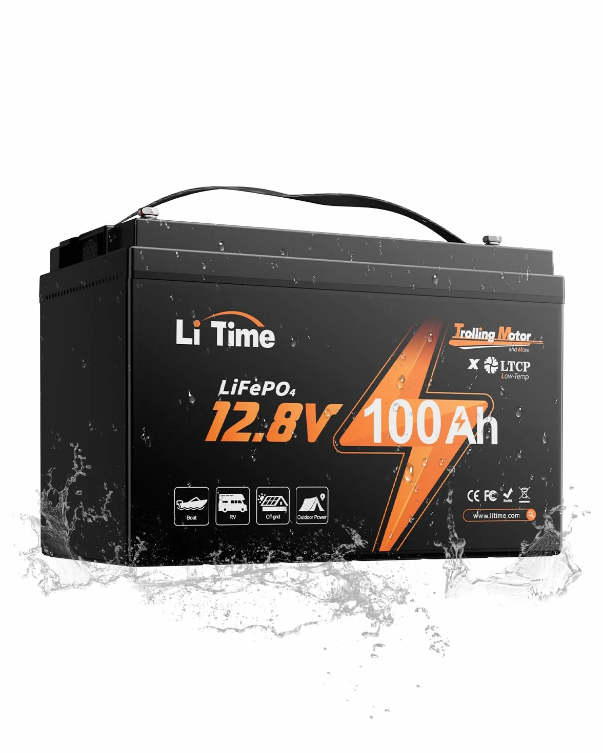 LiTime Batteria al Litio 12V 100Ah per Barche, Batteria LiFePO4 con Protezione Bassa Temperatura, 4000-15000 Cicli Profondi, Energia 1280Wh, Perfetta per Motori da Traina, Nautico, Yacht