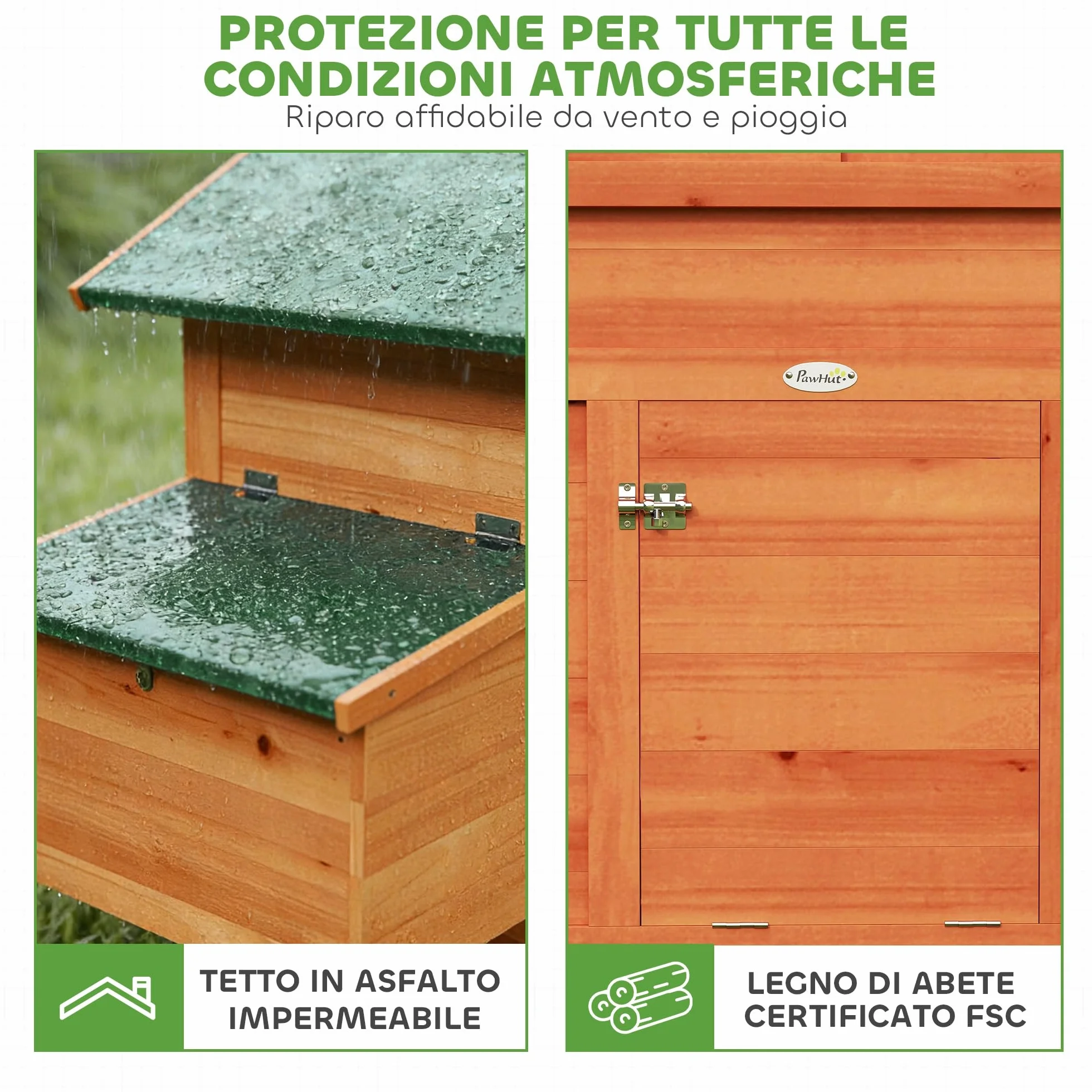 PawHut Pollaio in Legno con Nido, Pollaio per Galline Esterno, Tetto Impermeabile, Vassoio Estraibile, 2 Trespoli, Rampa, Finestra, Casetta per 2 Galline, Anatre, Giardino, 113.5x67.5x95.5cm,Arancione