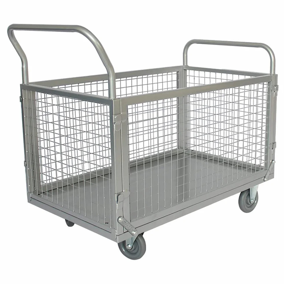 4 in 1 Carrello con Ruote Portatutto 400 kg Griglia Laterale Rimovibile Ruote Girevoli con Freno, Carrello da Trasporto Lavoro Carrelli a Piattaforma Caricatore Pieghevole Industriale