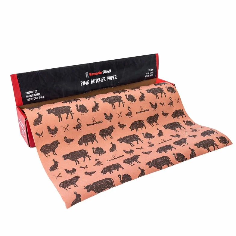 Kamado SUMO Rotolo di Carta da Macellaio Rosa - 30m x 45cm - Carta da Macellaio Kraft per Barbecue