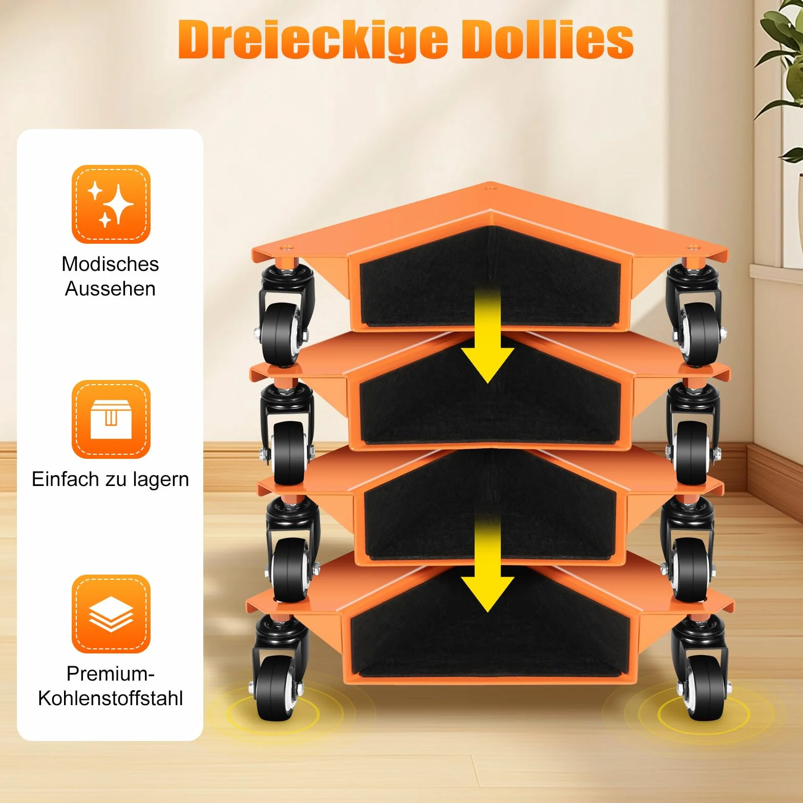 Rotelle per il trasporto di mobili, 4 pezzi, triangolari, per mobili pesanti, portata: 639 kg, set con ruote universali