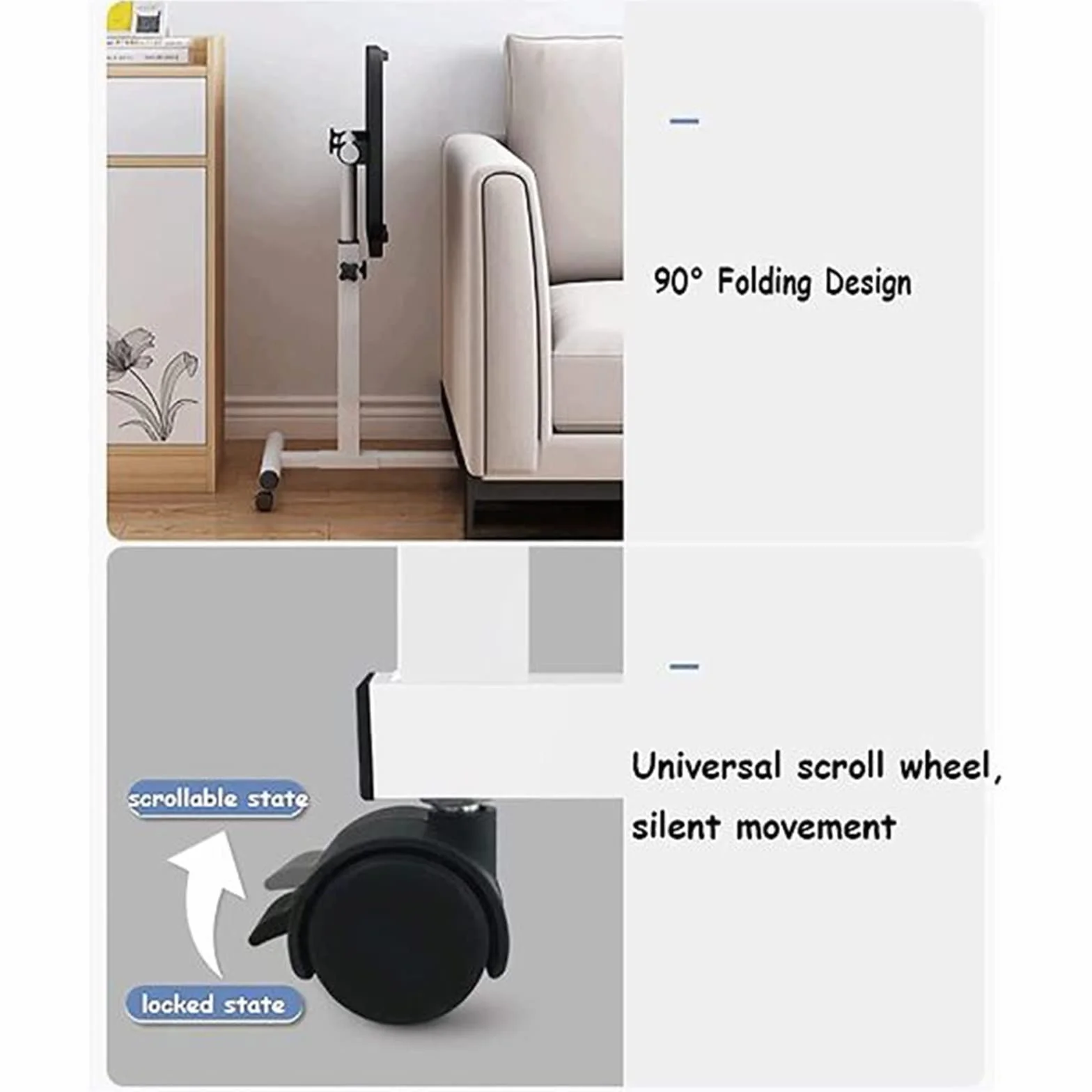 Tavolino da letto mobile con ruote, tavolino portatile sopra il letto, divano, altezza regolabile, tavolo per laptop, ospedale, infermieristica, tavolo da lettura (colore: bianco)
