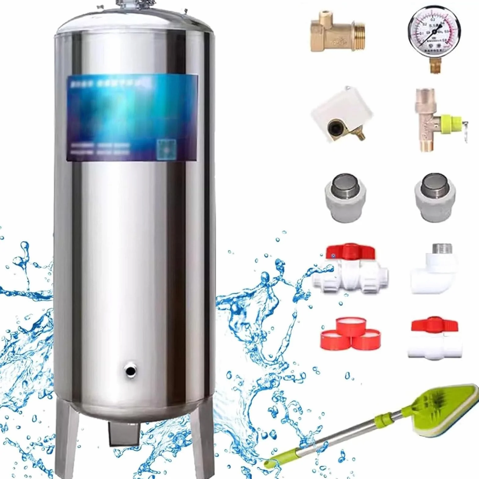 Serbatoio di acqua pressurizzato verticale dell'acciaio inossidabile con il corredo del montaggio per i sistemi della pompa