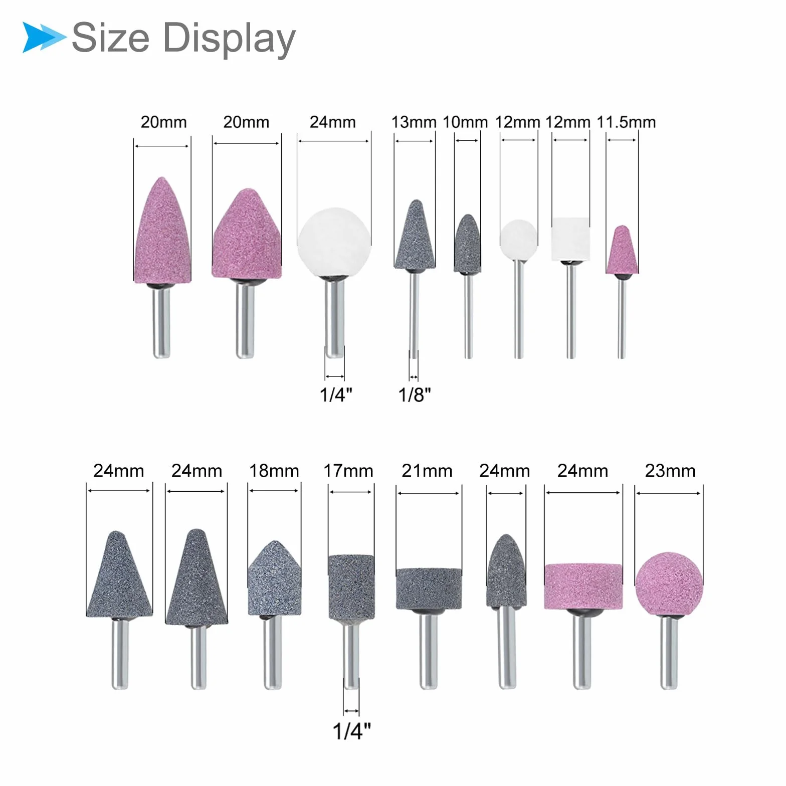 Pietra Punte Set, 1/8" e 1/4" Gambo, Nichel Placcato Carbonio Acciaio Rettifica Mola Lucidatura Testa Bit - (Applicazioni: per Rotativo Utensili), 16 pz