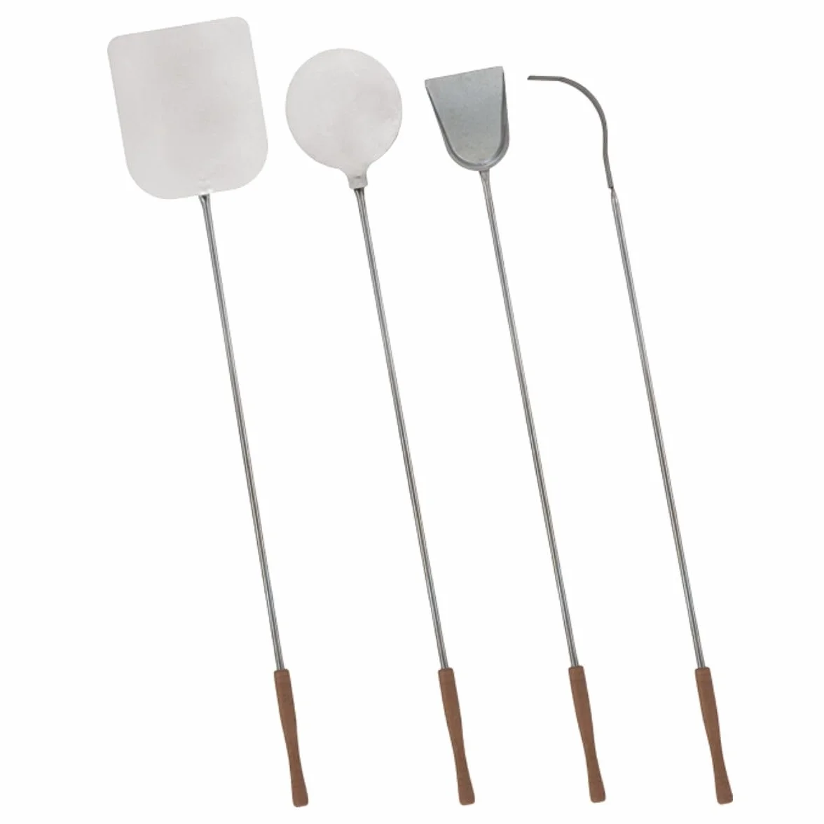 INTEC - Set di 4 Pale per pizza in acciaio inox alimentare manico in legno di faggio manico 138-150 cm - Kit Forno a Legno, Pane Pizza