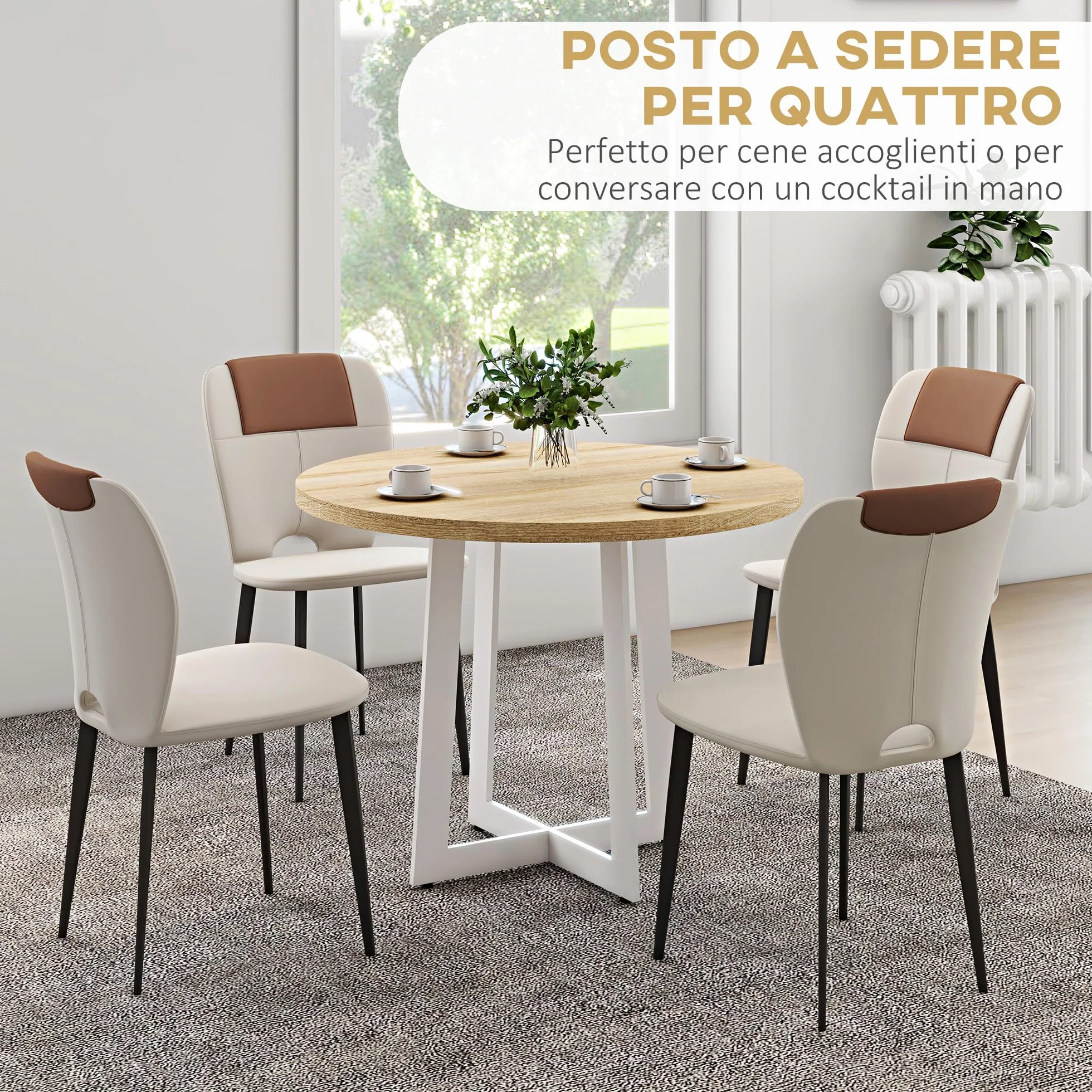HOMCOM Tavolo da Pranzo Rotondo Ø100x75cm Bianco per 4 Persone