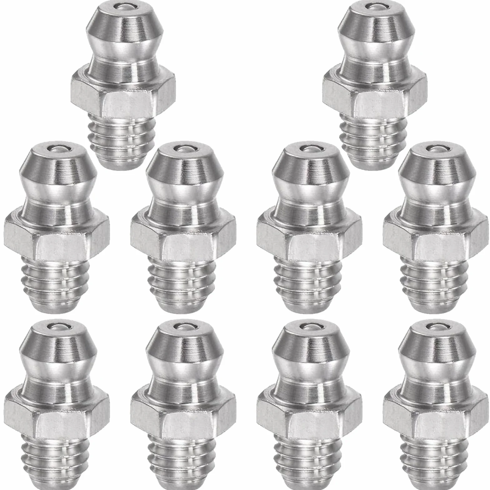 10 x lubrificatore diritto in acciaio inossidabile 304, lubrificante M6, lubrificatore a vite, accessori pistola a grasso, testa di lubrificatore destro per auto moto, M6 x 1 mm (argento)