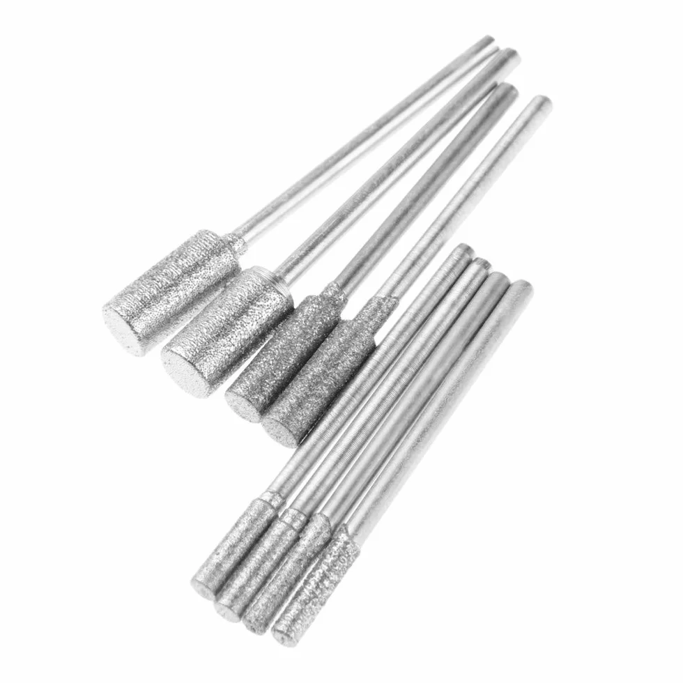 8 pezzi diamante taglio rettifica testa punte montate bit 2,35 mm gambo giada intaglio pietra lucidatura per utensile rotante, come mostrato