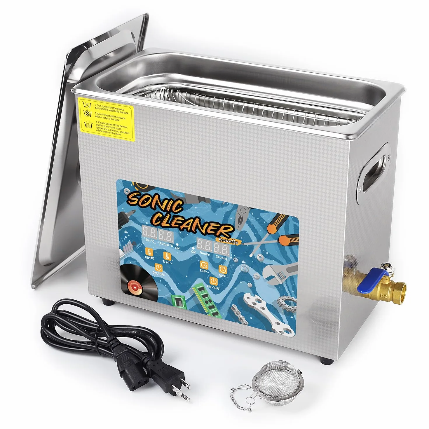KECOOLKE 6L Pulitore ad Ultrasuoni di grande capacità, 180W di potenza,300W di riscaldamento e impostazione orologio Pulizia professionale in acciaio inossidabile gioielli industriali