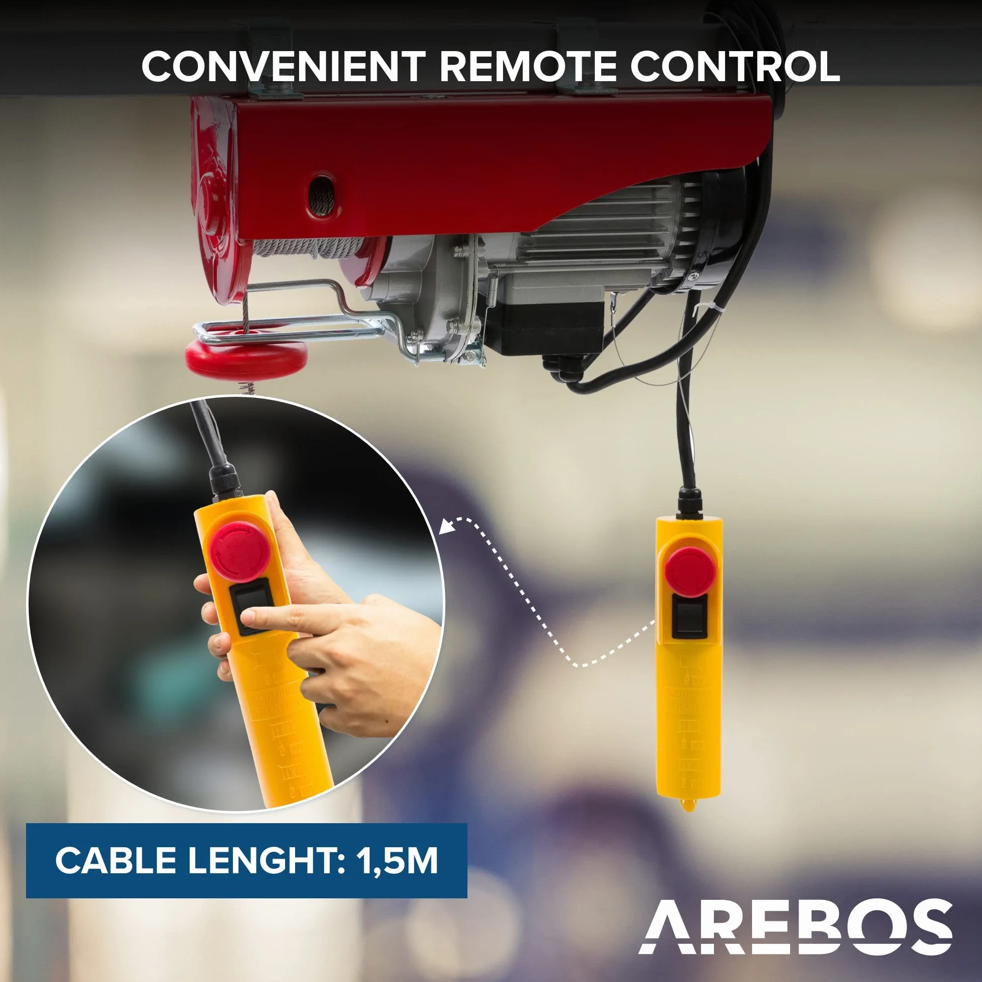 Arebos Paranco Elettrico | 200/400 kg | 1000W | Verricello Elettrico | Montacarichi Paranchi Elettrici con Telecomando | altezza di sollevamento 12m | Verricellomontacarichi di Sollevamento