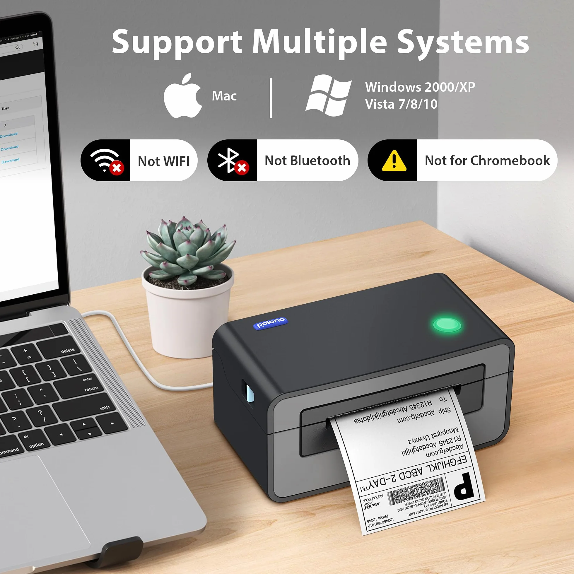 POLONO Stampante Etichette Spedizione, Stampante Termica Etichette 4x6, Etichettatrice Termica Diretta Commerciale, Compatibile con USPS, FedEx, Shopify, Ebay, Amazon, Supporta Molteplici Sistemi