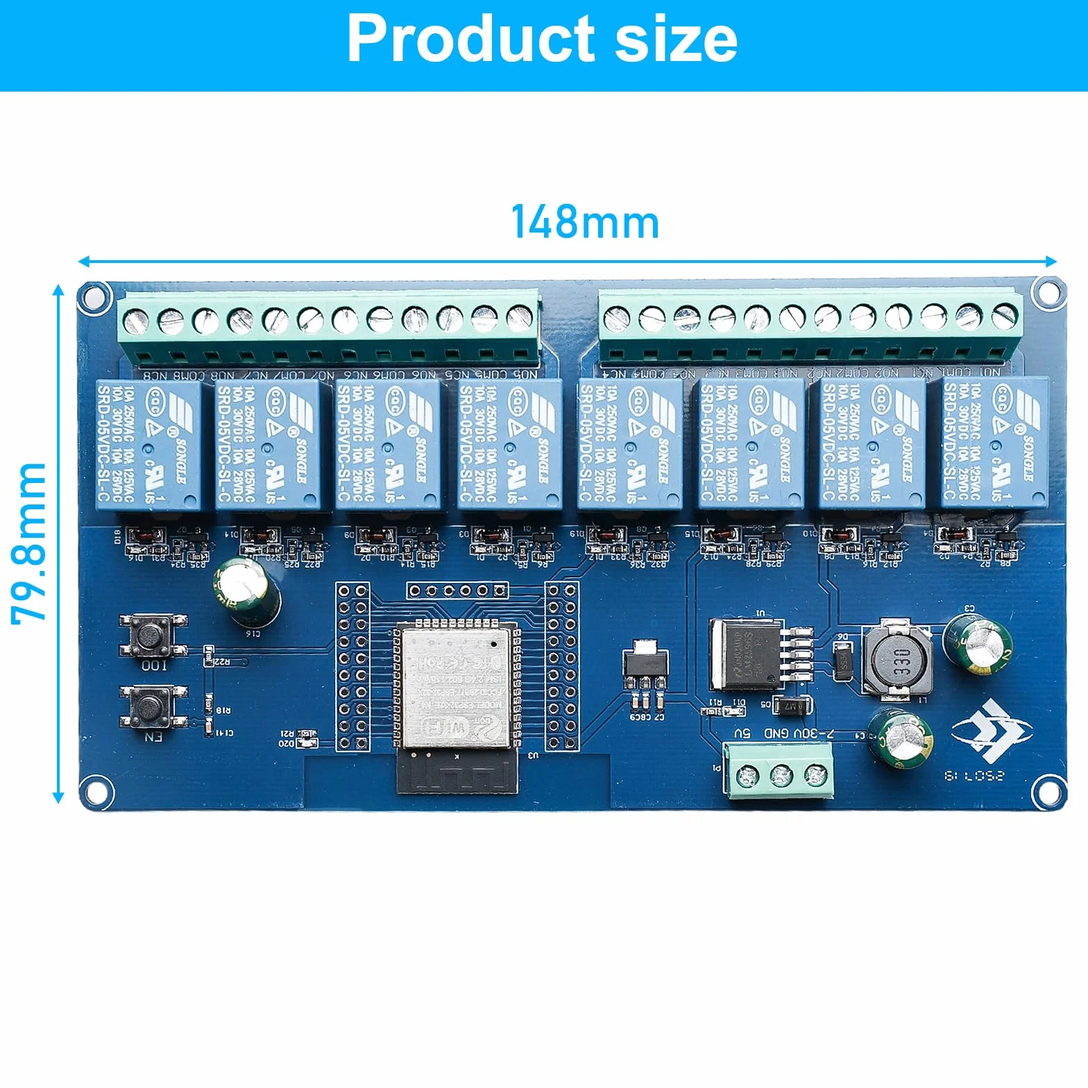 ESP modulo relè a 8 canali con ESP-32 WiFi Bluetooth, DC5-30V/AC250V, scheda di sviluppo per progetti fai da te Smart Home & IoT, facile programmazione con Arduino IDE