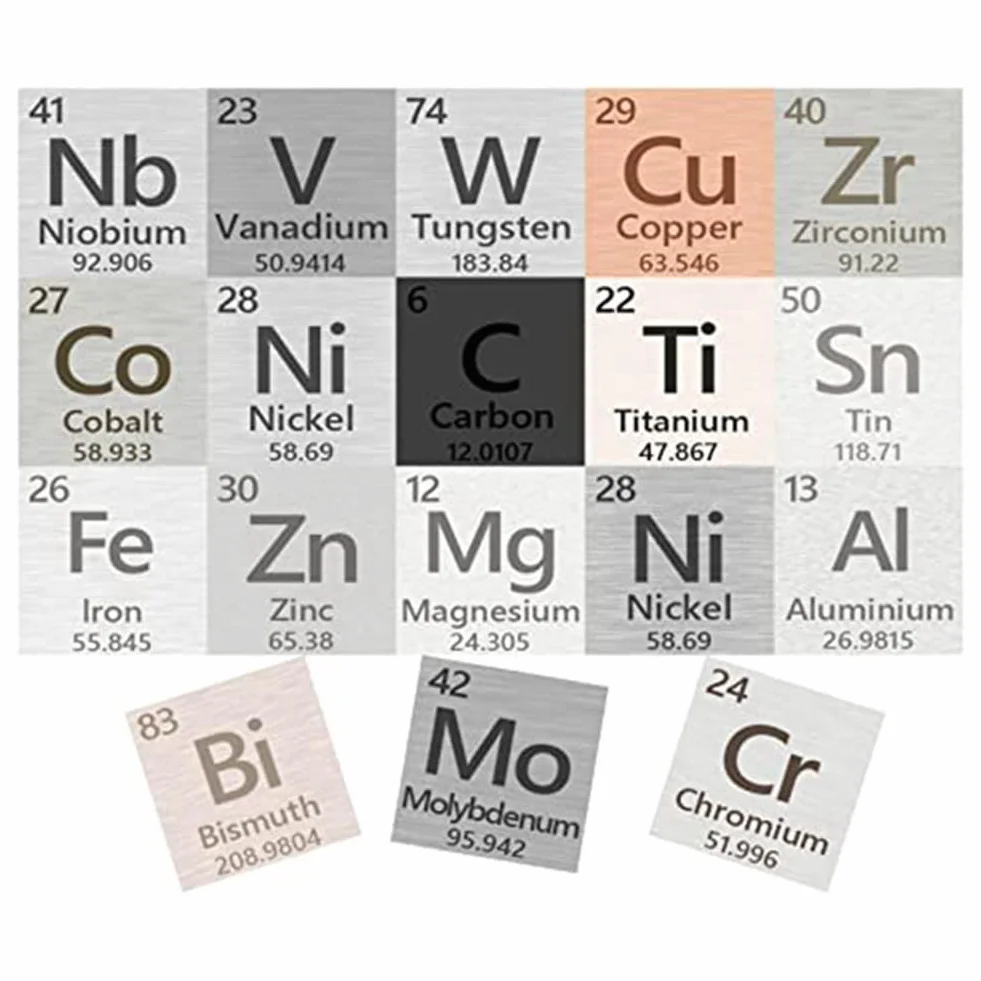Nagoyuki Cubo di Elementi Metallici da 18 Pezzi 99,99% di Elevata Purezza, Collezione Della Tavola Periodica Degli Elementi (0,39 Pollici/10 Mm)