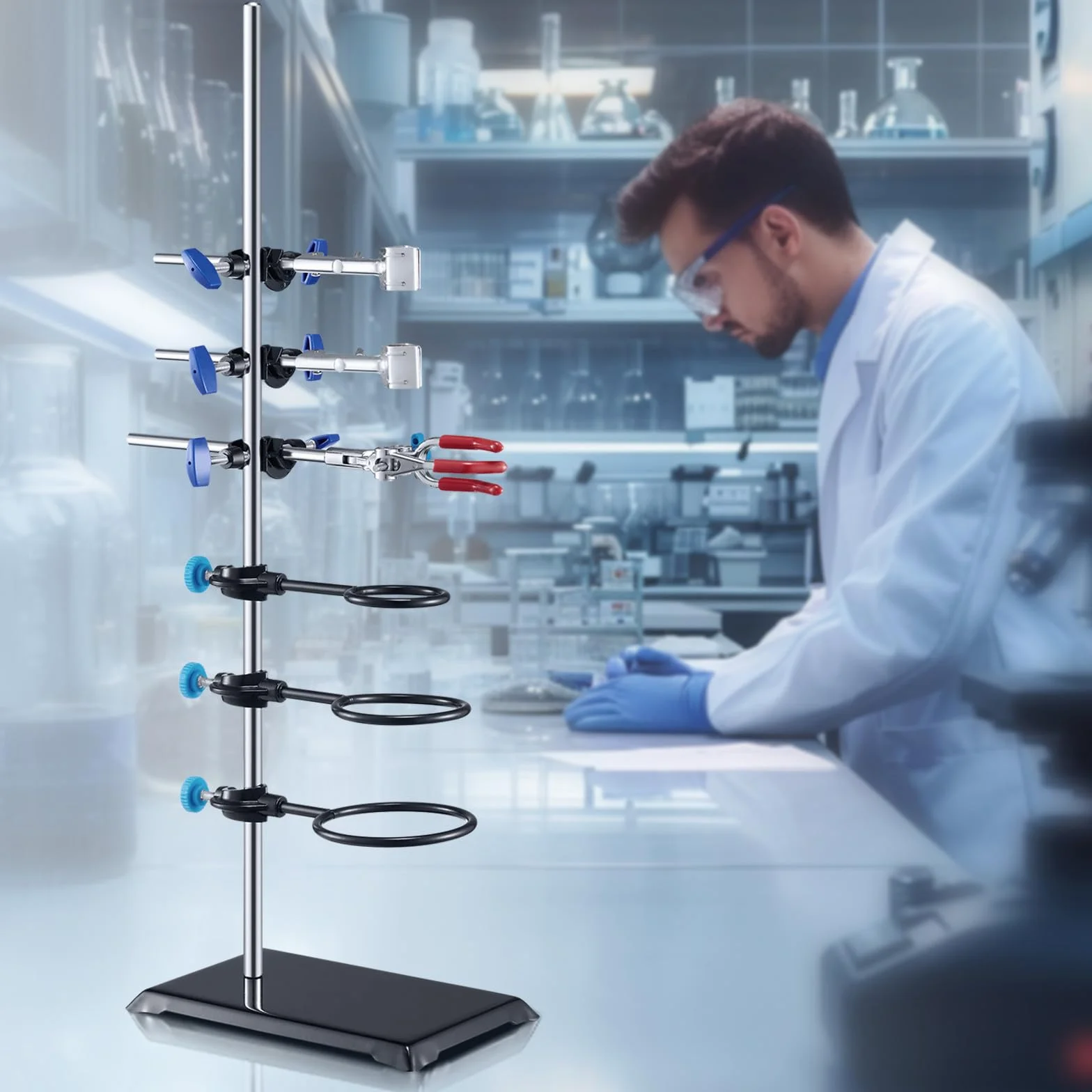 VEVOR Supporto da laboratorio in acciaio 23,6" e base in ghisa 8,3" x 5,3" con morsetti per matracci