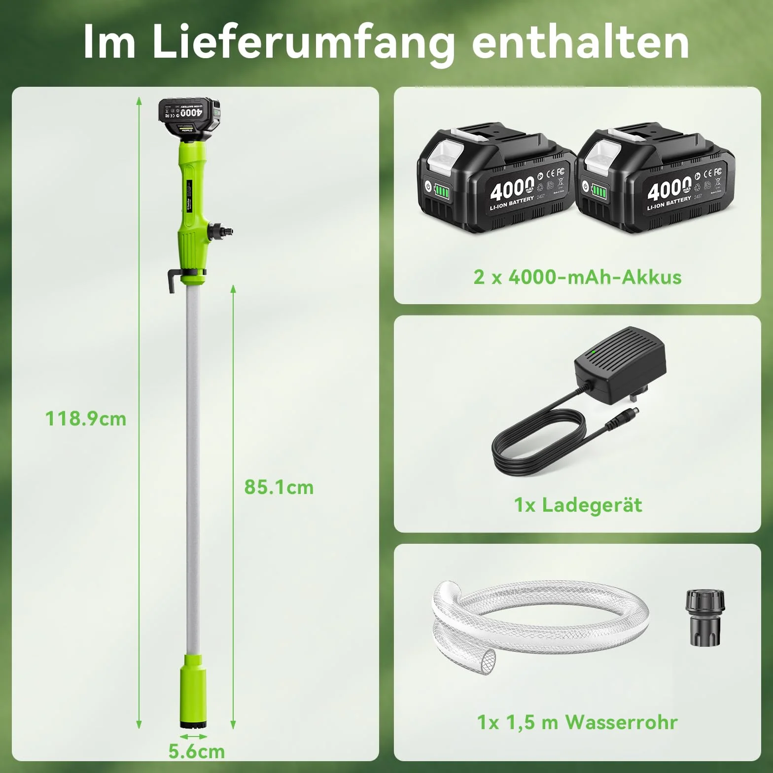 Taskstar Pompa di trasferimento senza fili per acqua/diesel, filtro Ø5,6 cm, 2725 l/h, autonomia 60 min, prevalenza 5 m per cantina, piscina, stagno, fusti pioggia, barca, acquario, camper