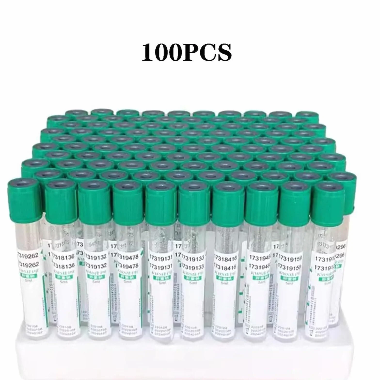 Provette for prelievo di sangue sottovuoto, provette in vetro con eparina al litio da 3 ml/5 ml con tappo a vite verde, for laboratori e unità di ricerca scientifica, 100 pezzi(5ml)