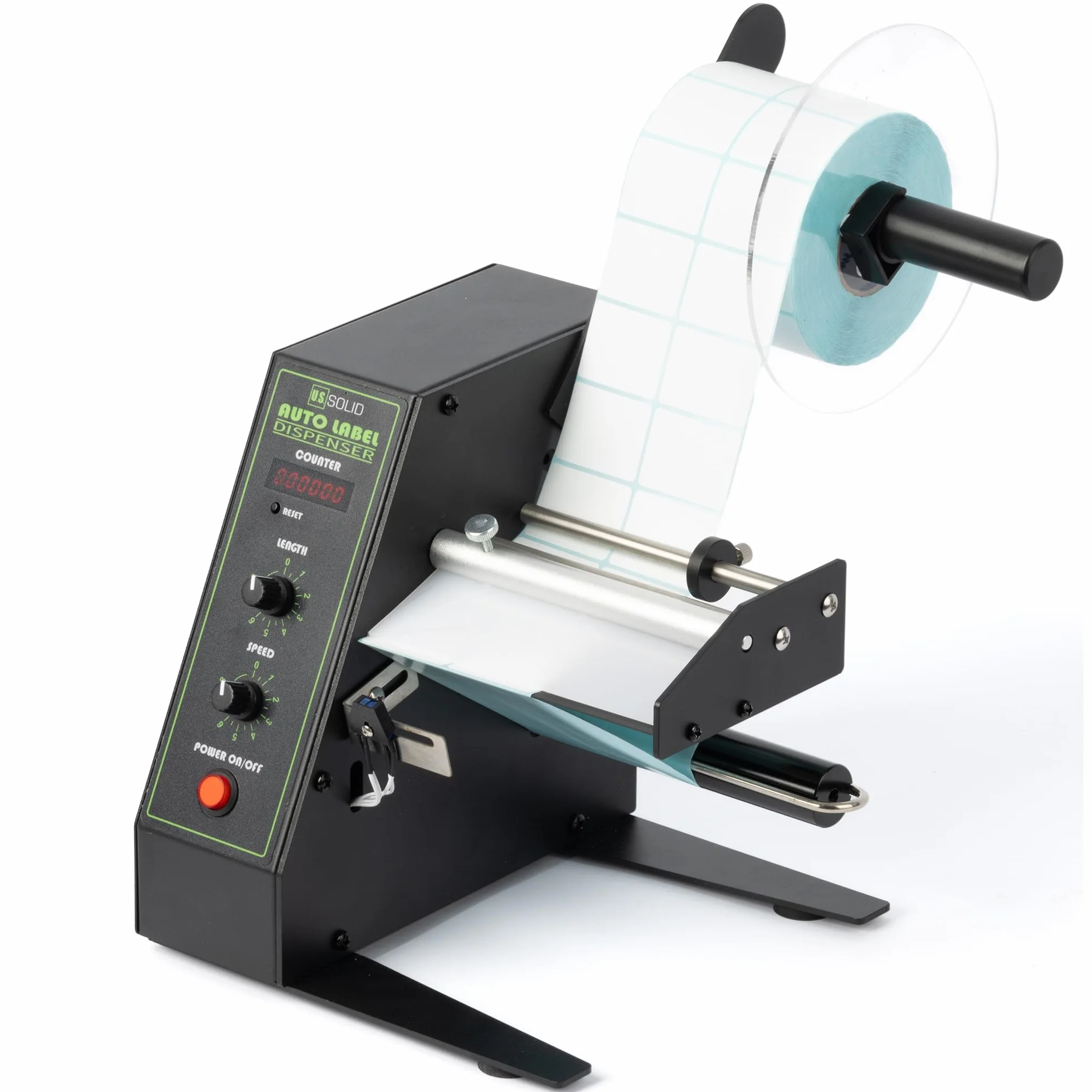 U.S. Solid Distributore automatico di etichette con contatore (0–999999) – Larghezza 4–140 mm, lunghezza 3–150 mm, velocità regolabile