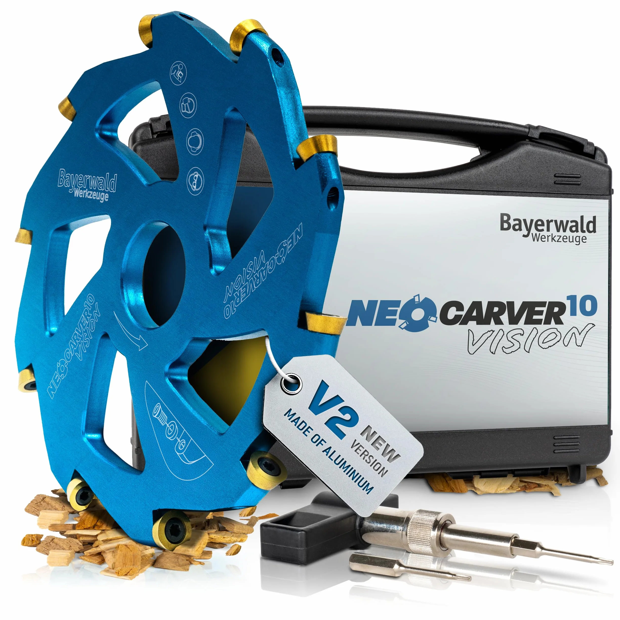 Bayerwald NeoCarver 10 Vision V2 - Disco per fresa in metallo duro per legno, fresa da intaglio in alluminio per smerigliatrice angolare per separare, levigare, sgrossare, ecc. Ø 115 mm x 22,2 mm/10