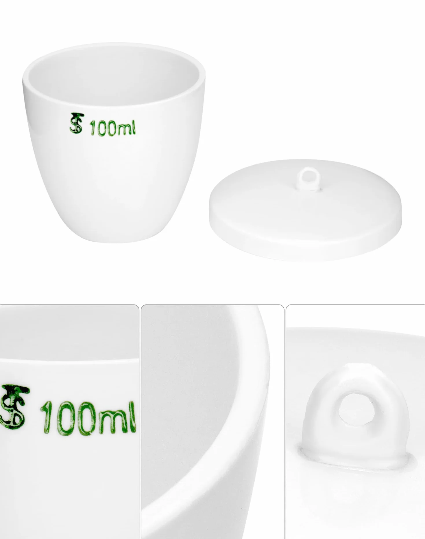 QWORK Crogiolo in porcellana resistente con coperchio, capacità 100 ml, per scuola, laboratorio, confezione da 6