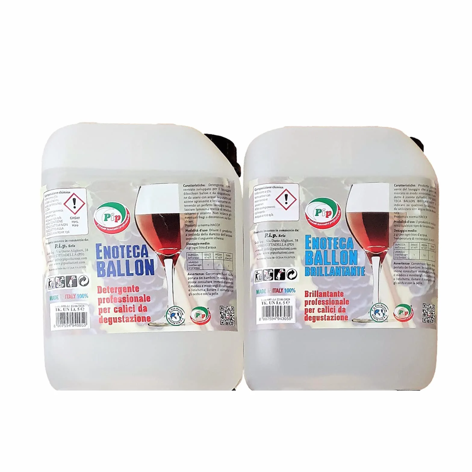 PIP Detergente Lavabicchieri Enoteca Ballon + Brillantante Lavastoviglie Ballon, Set 1+1 TK T5, Detersivo Stoviglie Industriale, Additivo Lavastoviglie, Anticalcare, HACCP, Specifico Bicchieri Ballon