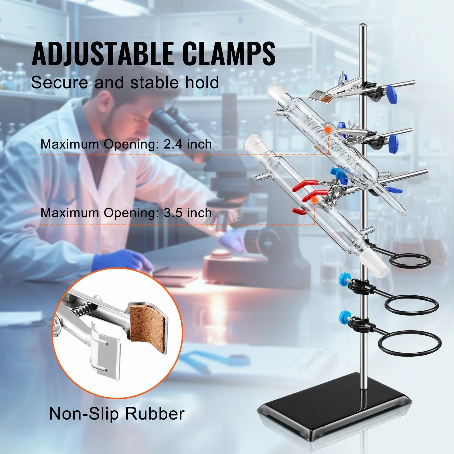 VEVOR Supporto da laboratorio in acciaio 23,6" e base in ghisa 8,3" x 5,3" con morsetti per matracci